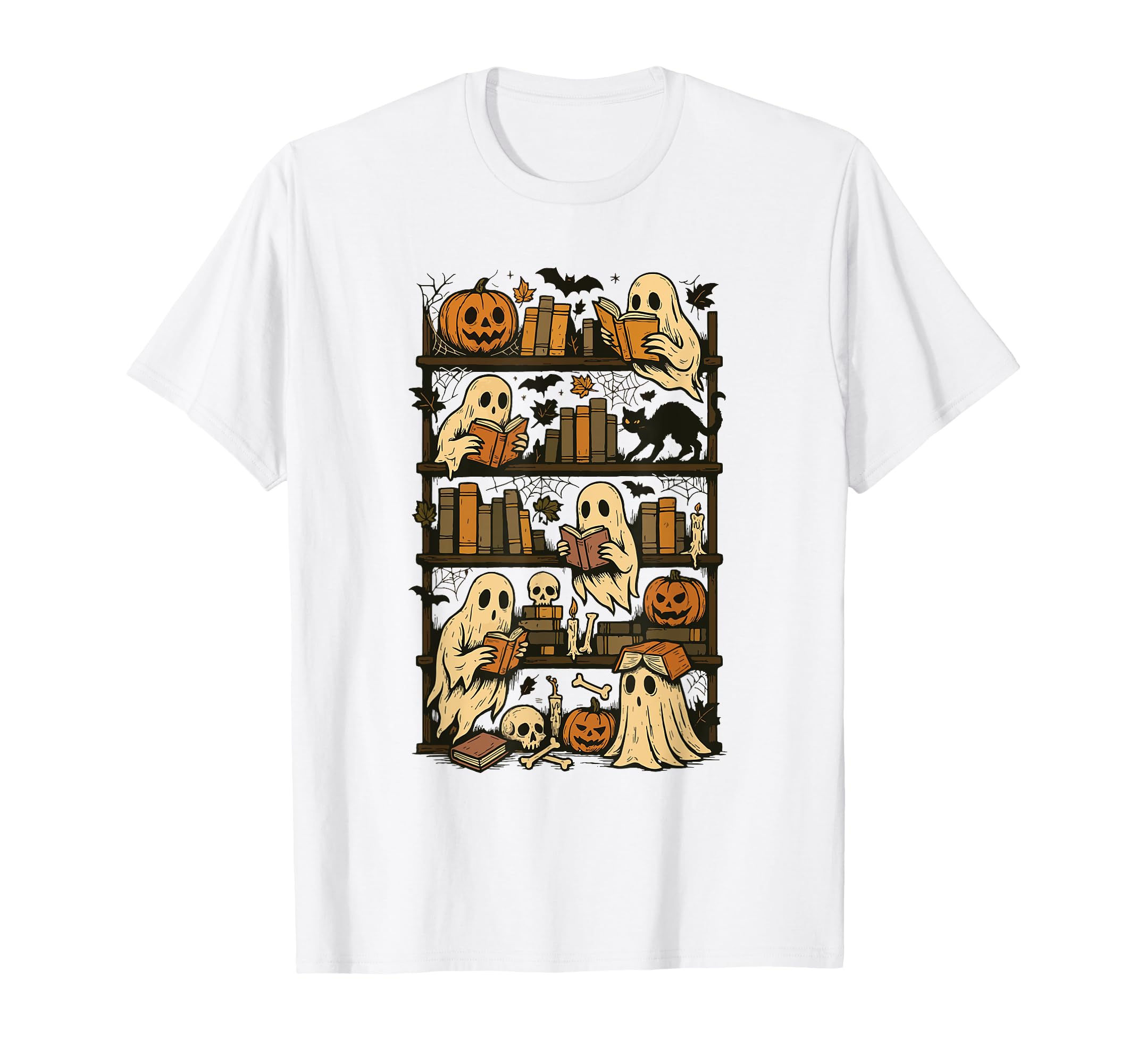 Ghost Bookshelf Halloween Book Lover T-Shirt - Fun Novelty Design Unisex - T-Shirt, Sweatshirt, Hoodie
