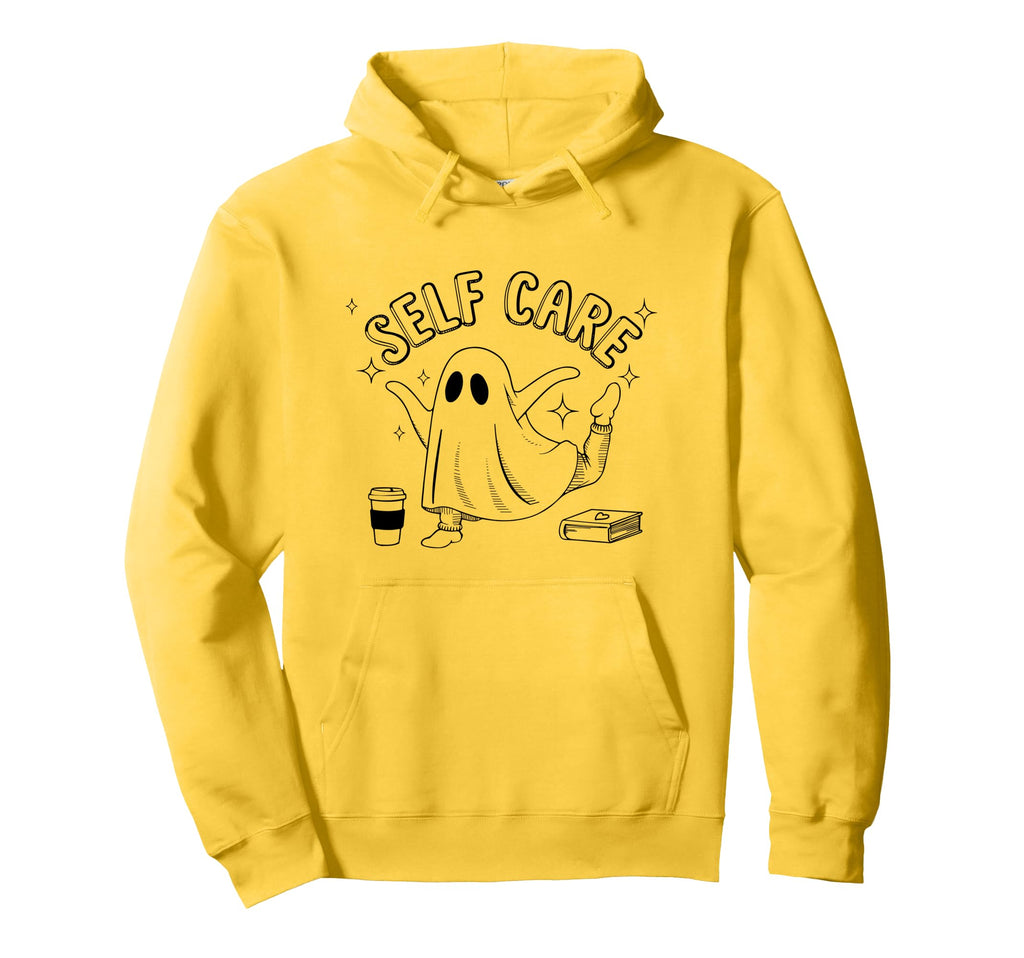 Funny Self Care Ghost Book Coffee Yoga Hoodie - Trendy Graphic Unisex - T-Shirt, Sweatshirt, Hoodie