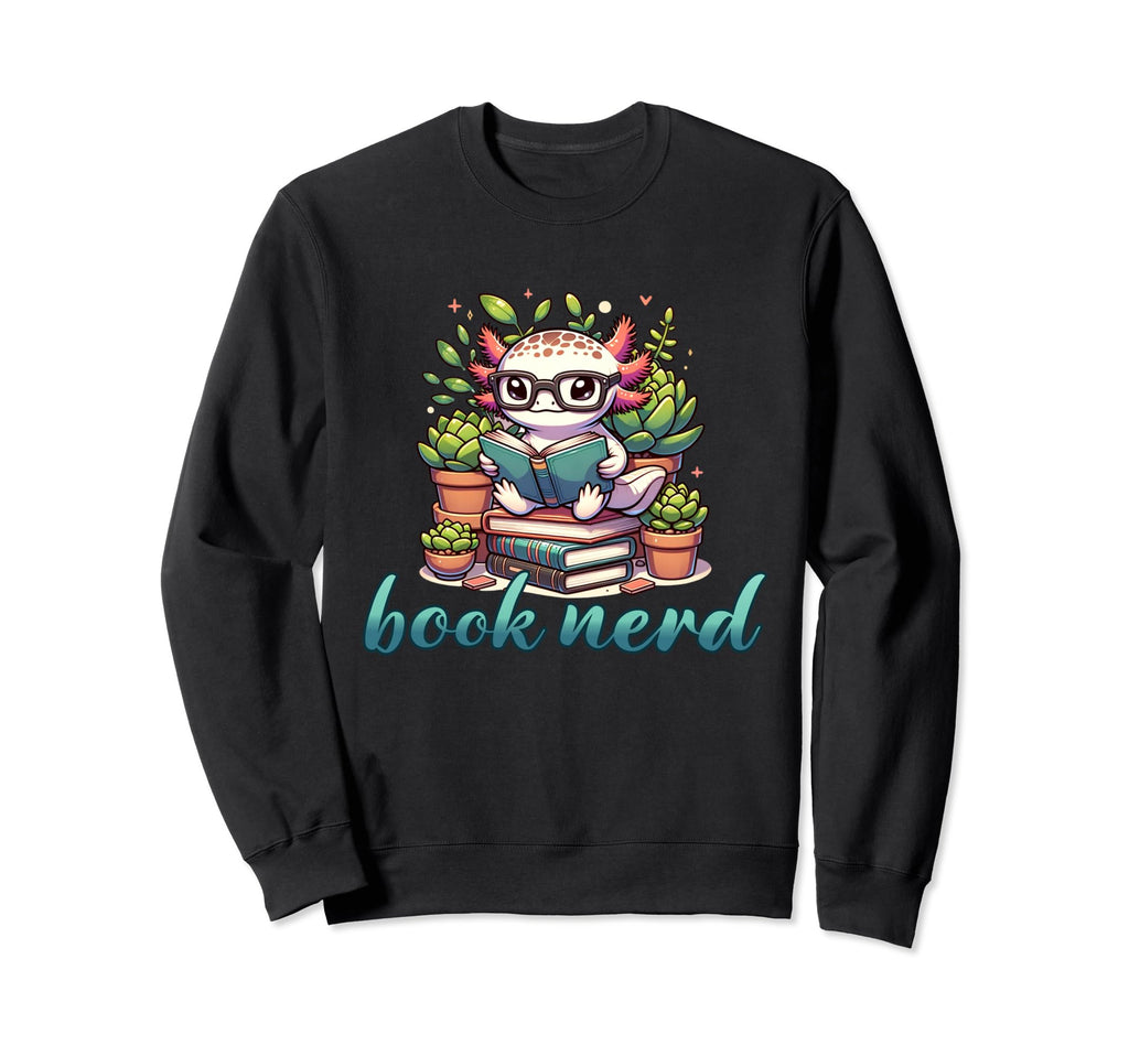 Book Nerd Axolotl Reading Plants Sweatshirt - Trendy Graphic for Adults - T-Shirt, Sweatshirt, Hoodie