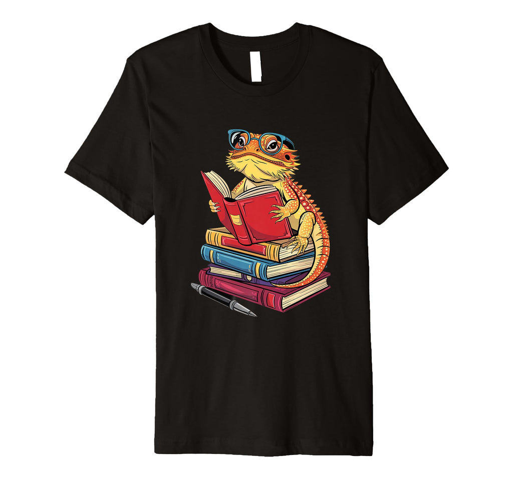 Pogona Reading Books Reptile Bookworm T-Shirt - Novelty Apparel for Adults - T-Shirt, Sweatshirt, Hoodie