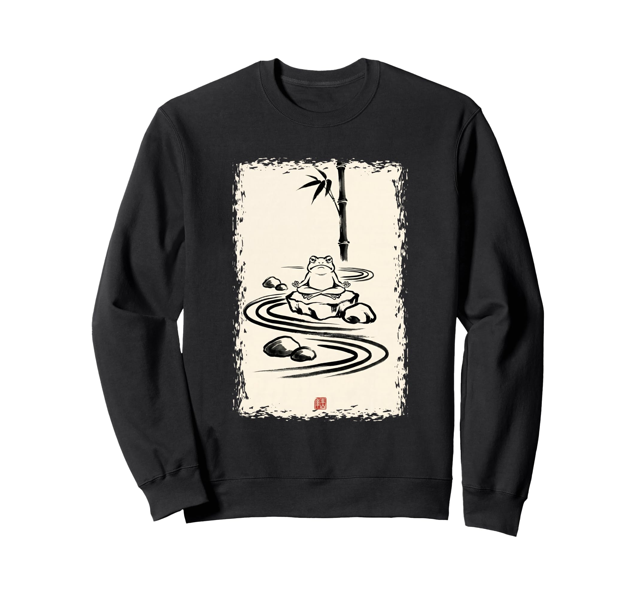 Zen Frog Meditating Japanese Sumi Sweatshirt - Minimalist Print for Adults - T-Shirt, Sweatshirt, Hoodie