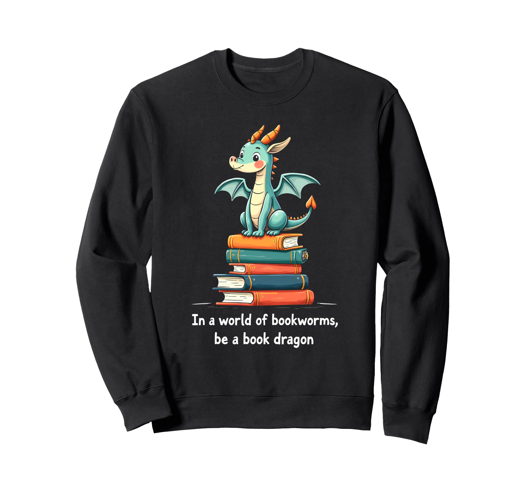 Dragon Atop Books Playful Reading Sweatshirt - Trendy Graphic for Adults - T-Shirt, Sweatshirt, Hoodie