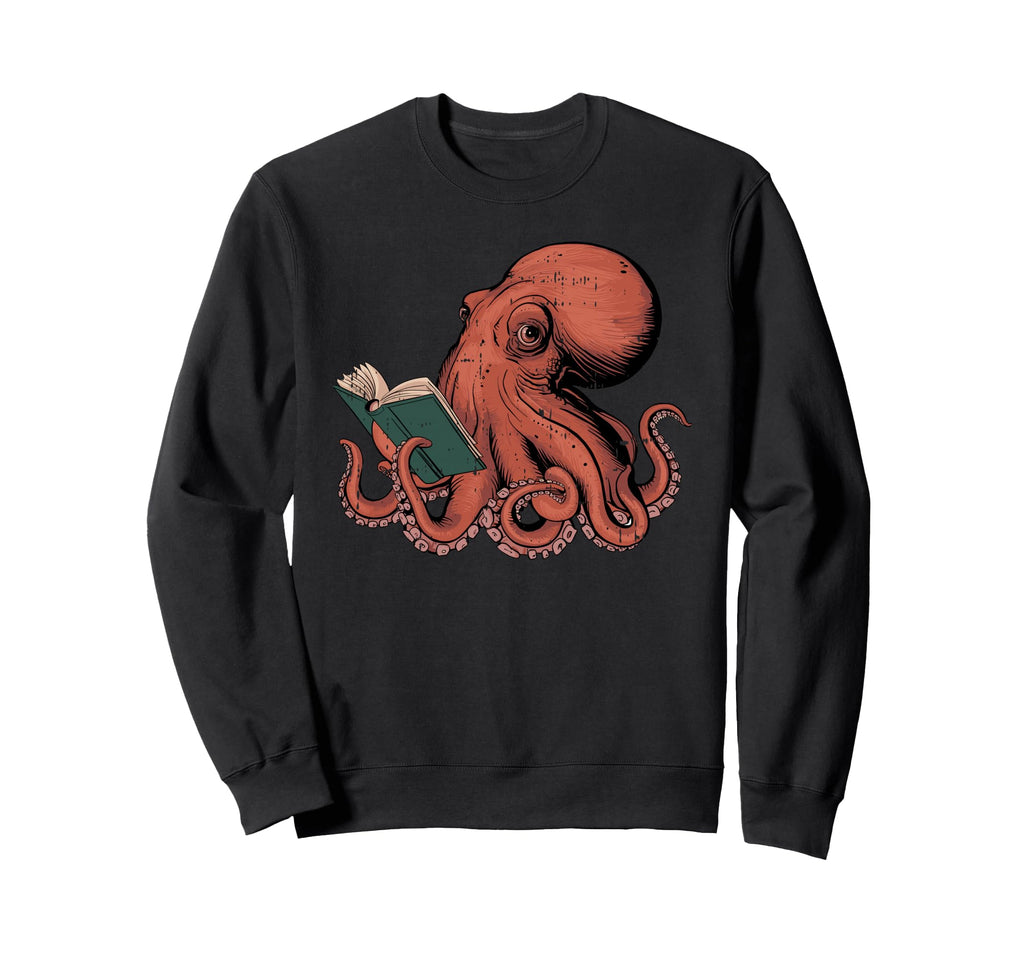 Octopus Reading Book Lover Sweatshirt - Aesthetic Graphic for Adults - T-Shirt, Sweatshirt, Hoodie