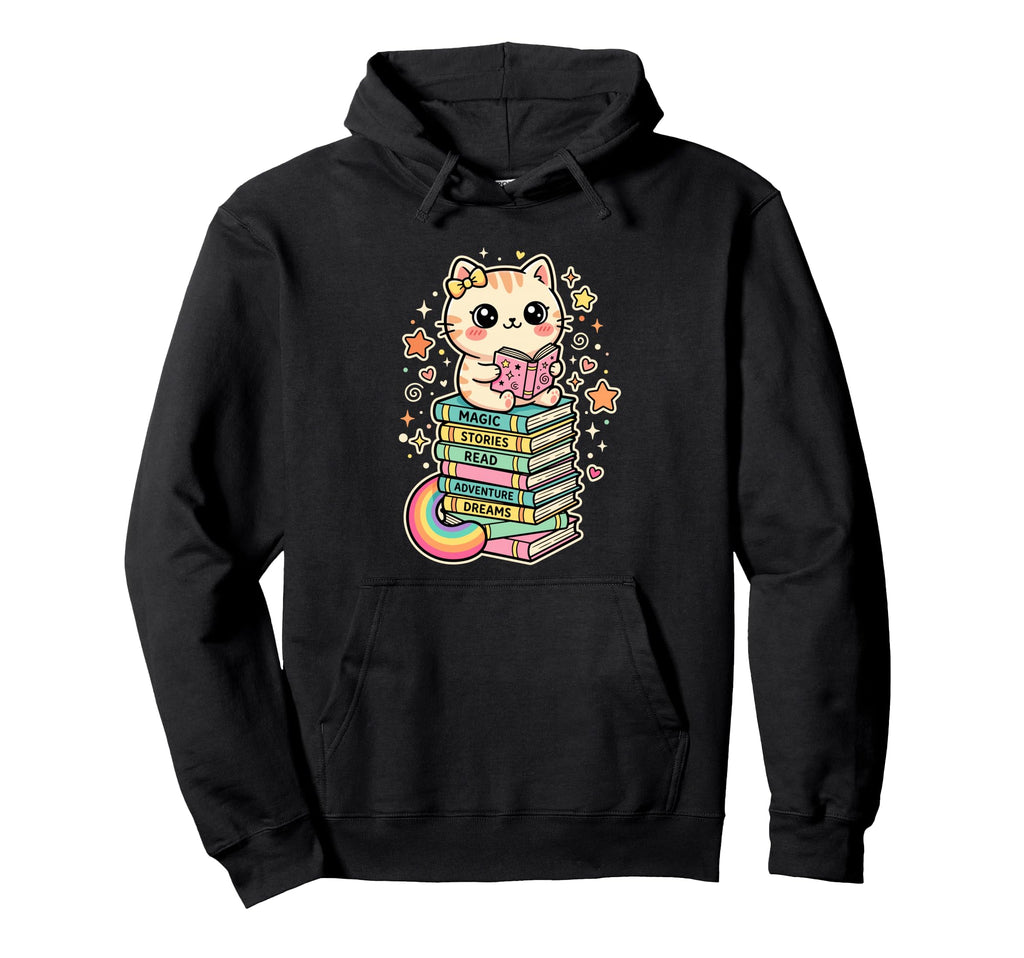 Funny Cat Reading Books Bookworm Librarian Hoodie - Custom Art Print Unisex - T-Shirt, Sweatshirt, Hoodie