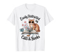 Easily Distracted Cats And Books T-Shirt - Minimalist Print Men Women - T-Shirt, Sweatshirt, Hoodie