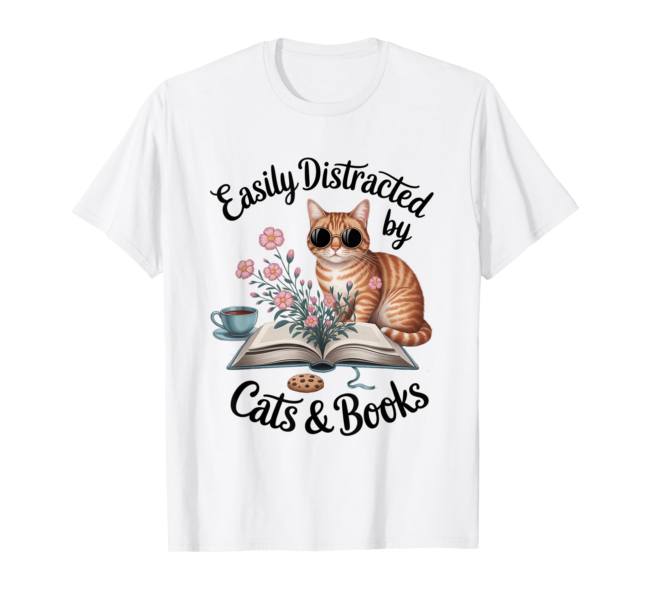 Easily Distracted Cats And Books T-Shirt - Minimalist Print Men Women - T-Shirt, Sweatshirt, Hoodie