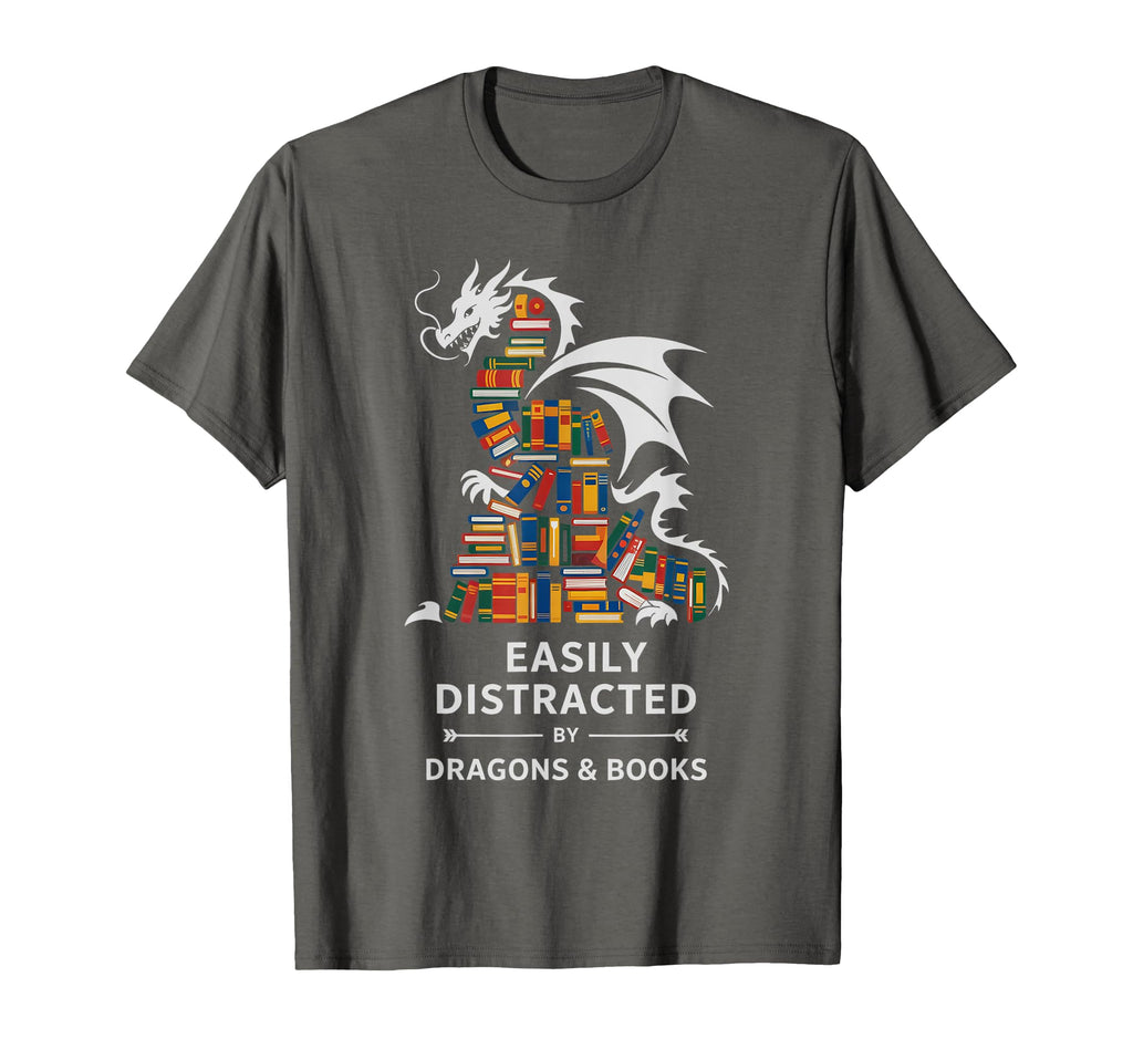 Easily Distracted Dragons Books Reading T-Shirt - Aesthetic Graphic Unisex - T-Shirt, Sweatshirt, Hoodie