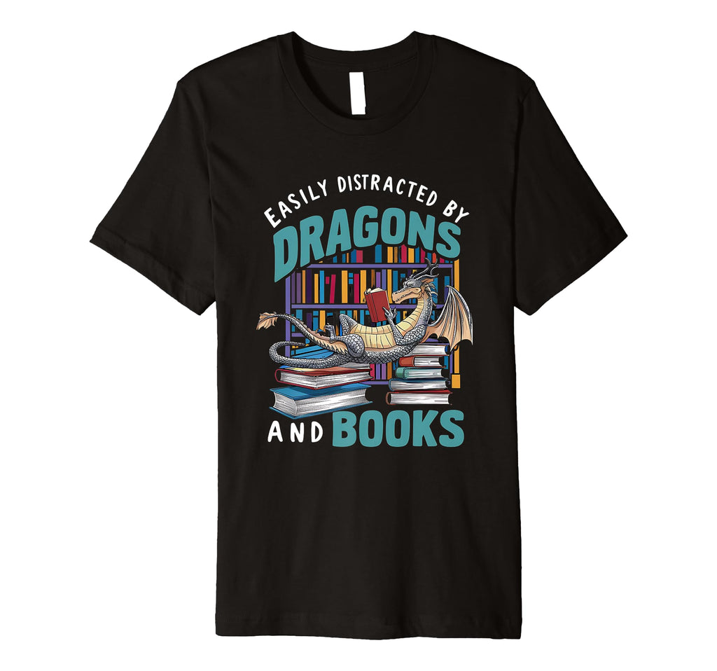 Easily Distracted Dragons And Books T-Shirt - Trendy Graphic Men Women - T-Shirt, Sweatshirt, Hoodie