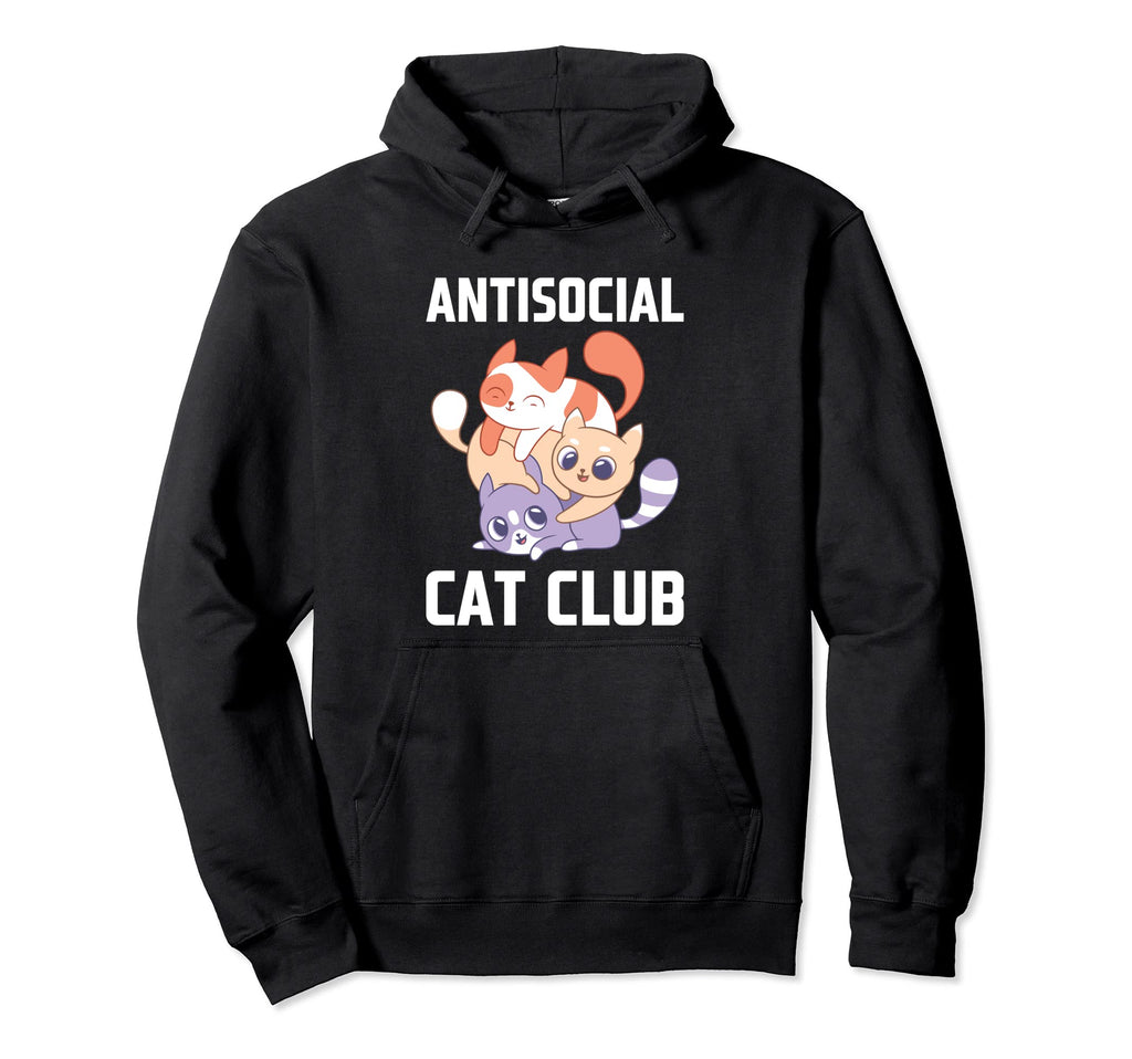 Antisocial Cat Club Introvert Cat Hoodie - Custom Art Print for Adults - T-Shirt, Sweatshirt, Hoodie