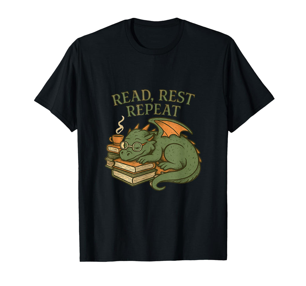 Read Rest Repeat Dragon Books T-Shirt - Unique Graphic for Adults - T-Shirt, Sweatshirt, Hoodie