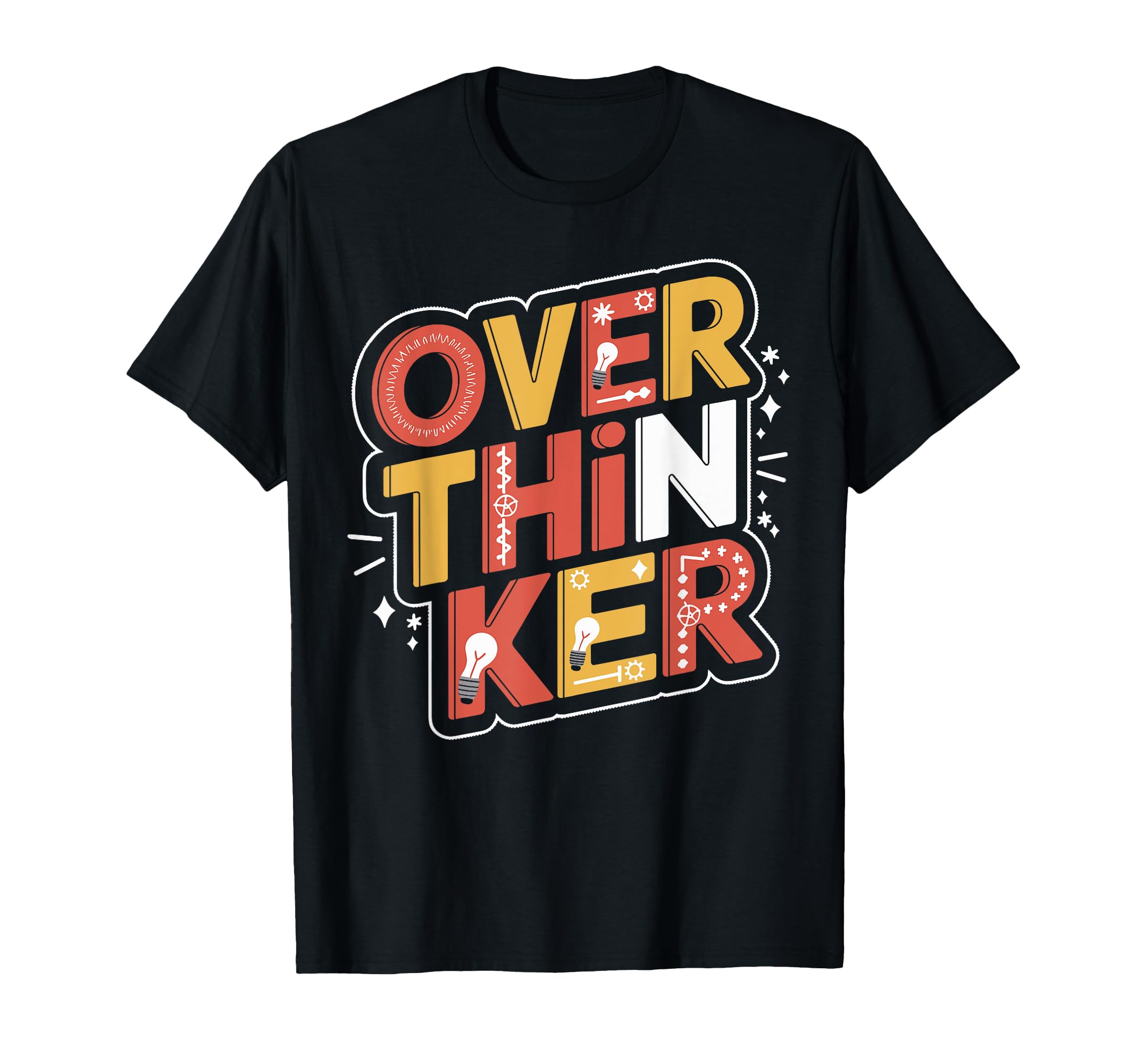 Overthinker Bold Lettering Light Bulb T-Shirt - Unique Graphic Unisex - T-Shirt, Sweatshirt, Hoodie