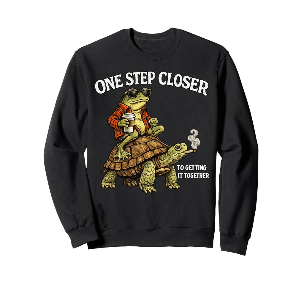 Funny Frog Riding Turtle Coffee Sweatshirt - Graphic Print for Adults - T-Shirt, Sweatshirt, Hoodie