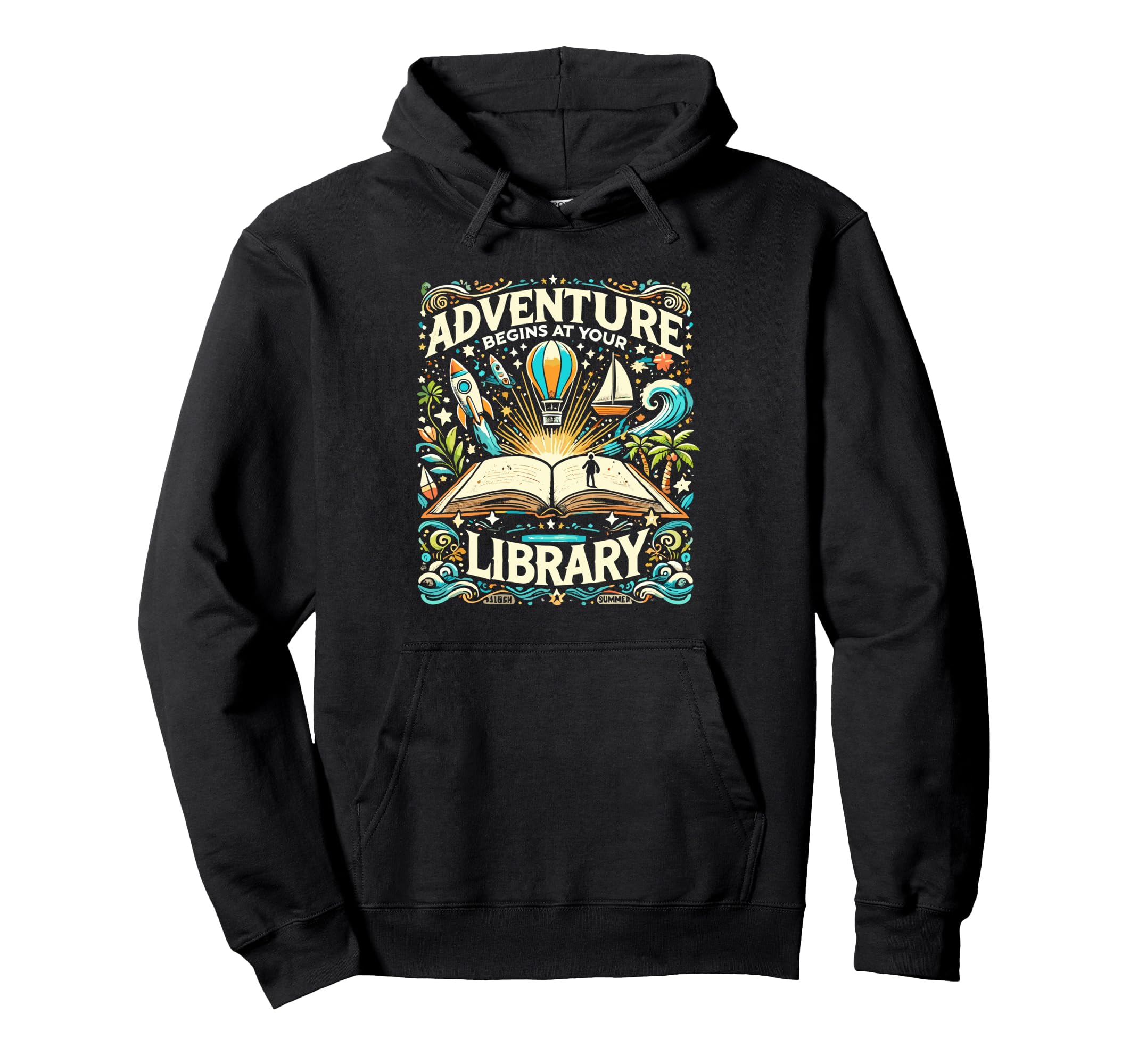 Adventure Begins Your Library Hoodie - Aesthetic Graphic for Adults - T-Shirt, Sweatshirt, Hoodie