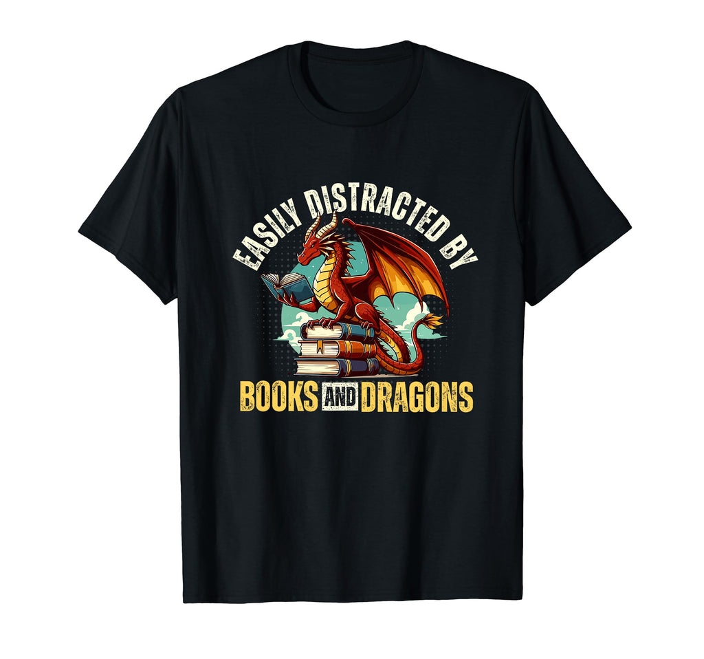 Easily Distracted Books Dragons T-Shirt - Fun Novelty Design for Adults - T-Shirt, Sweatshirt, Hoodie