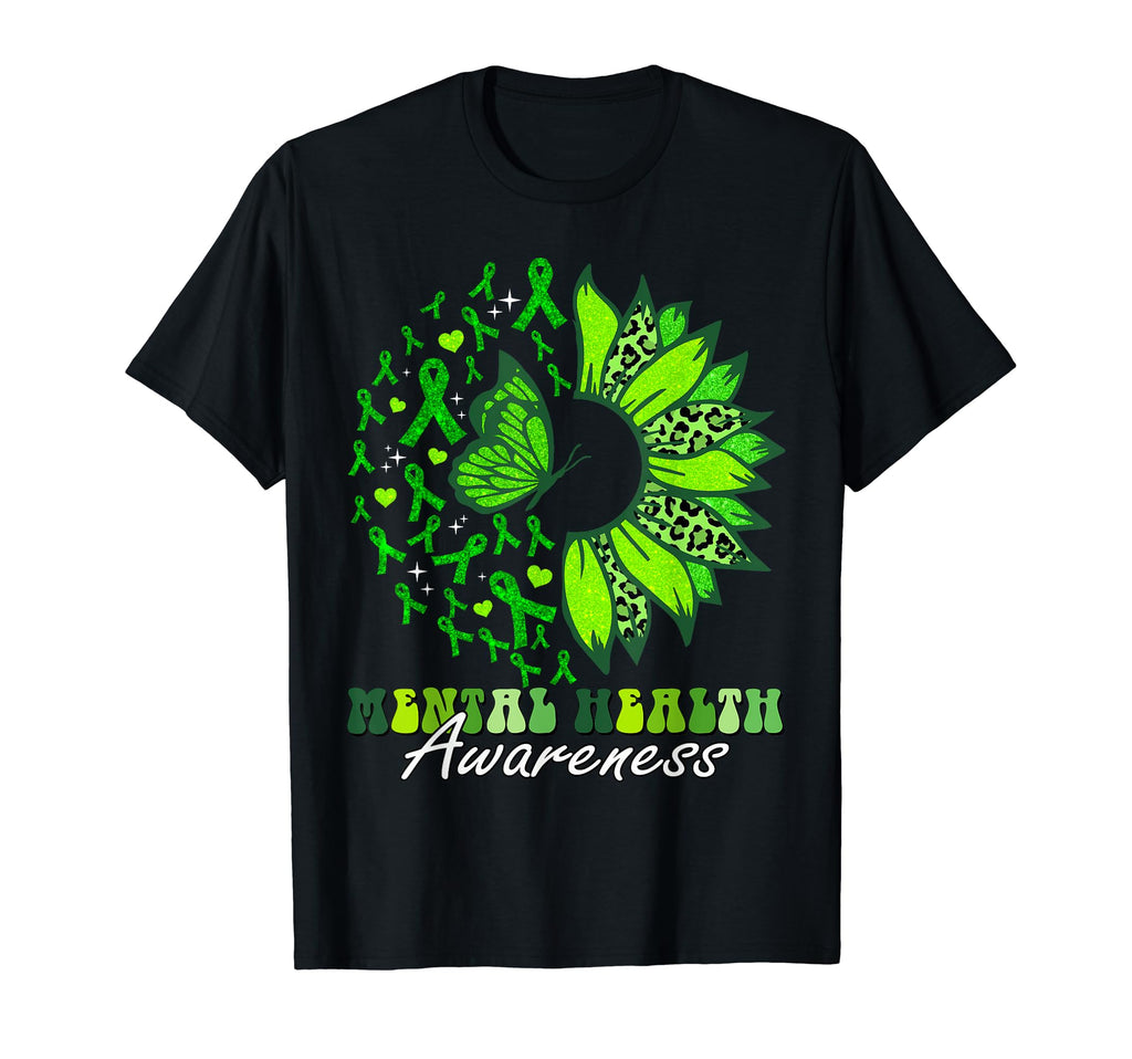 Green Ribbon Sunflower Mental T-Shirt - Fun Novelty Design for Adults - T-Shirt, Sweatshirt, Hoodie