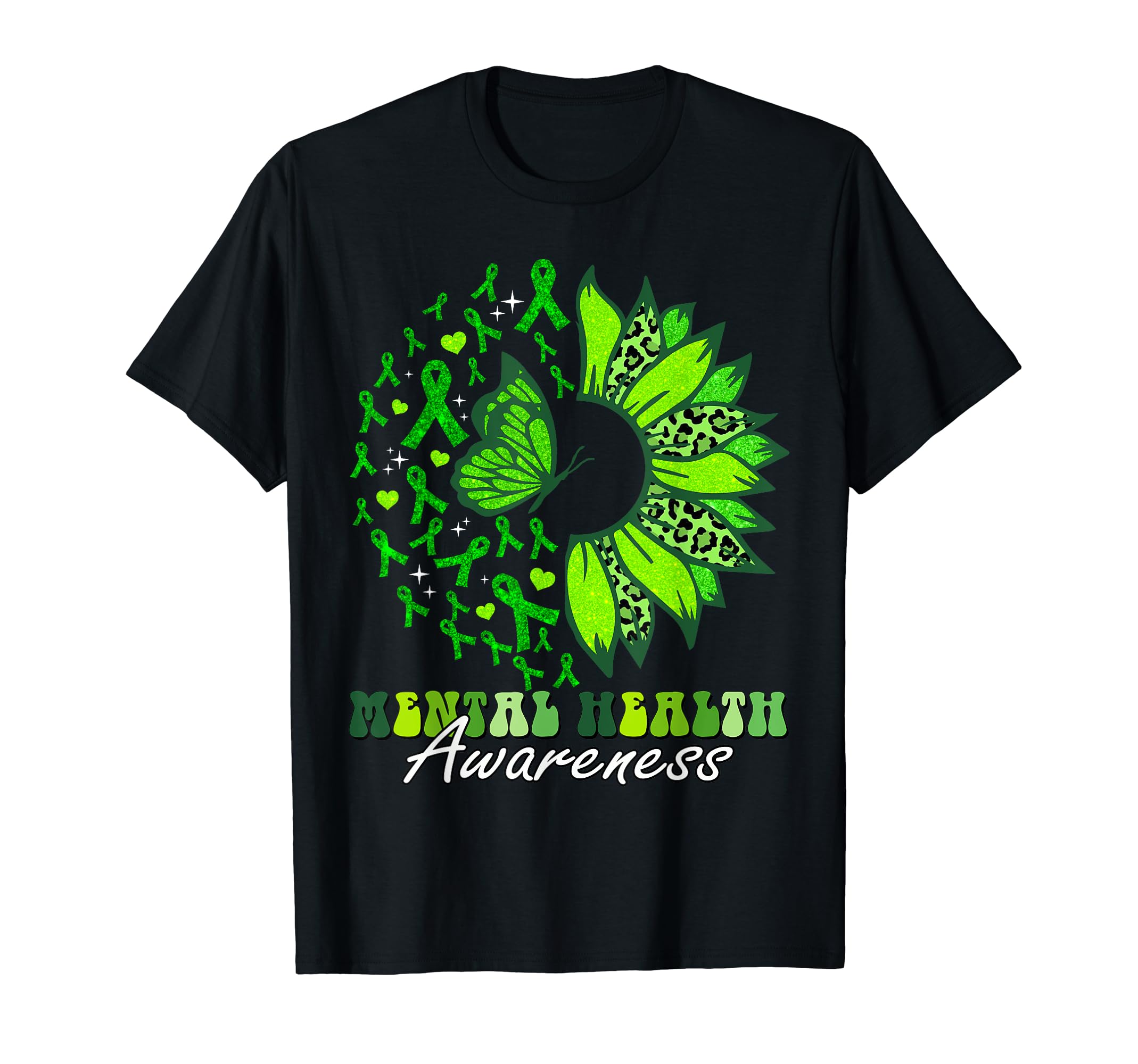 Green Ribbon Sunflower Mental T-Shirt - Fun Novelty Design for Adults - T-Shirt, Sweatshirt, Hoodie