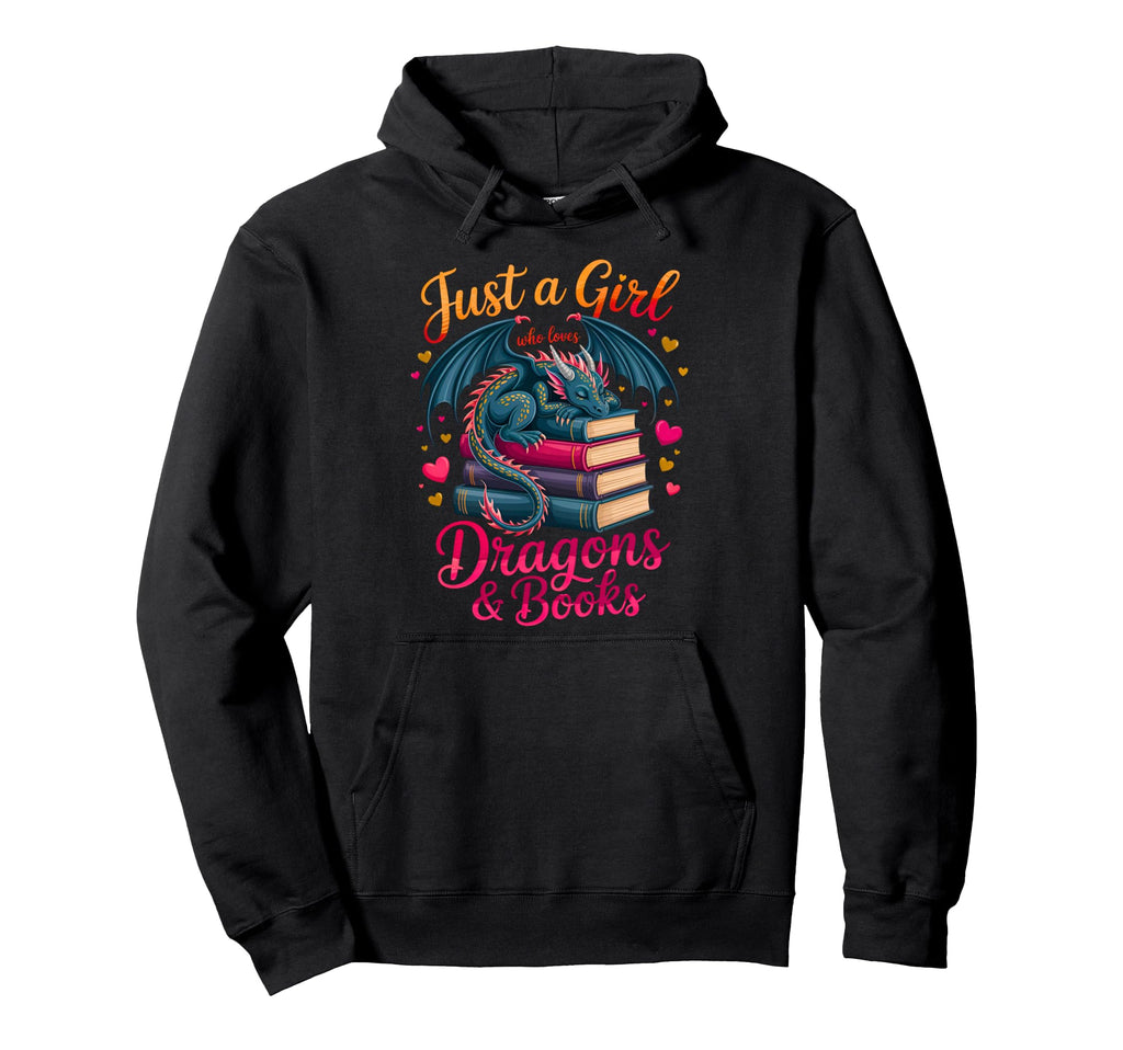 Just Who Loves Dragons And Books Dragon Hoodie - Aesthetic Graphic Unisex - T-Shirt, Sweatshirt, Hoodie
