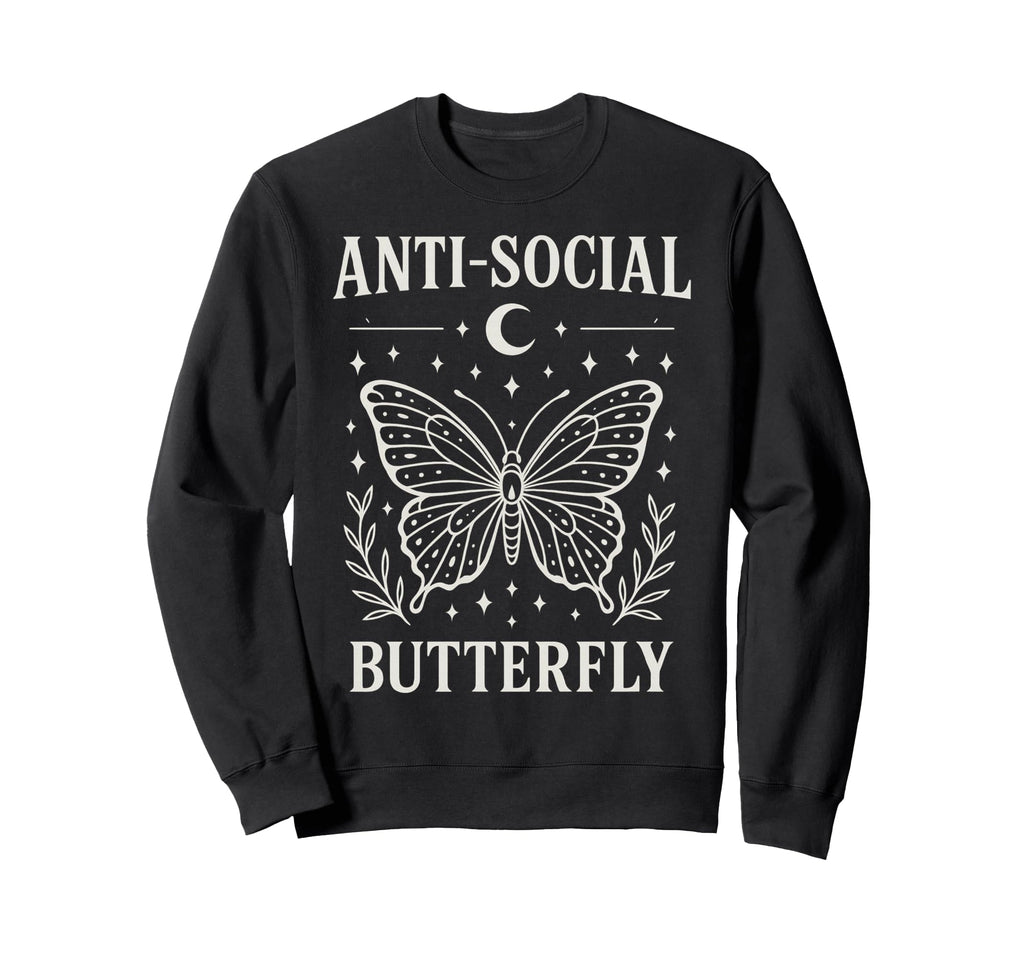 Anti Social Butterfly White Line Art Sweatshirt - Fun Novelty Design Unisex - T-Shirt, Sweatshirt, Hoodie