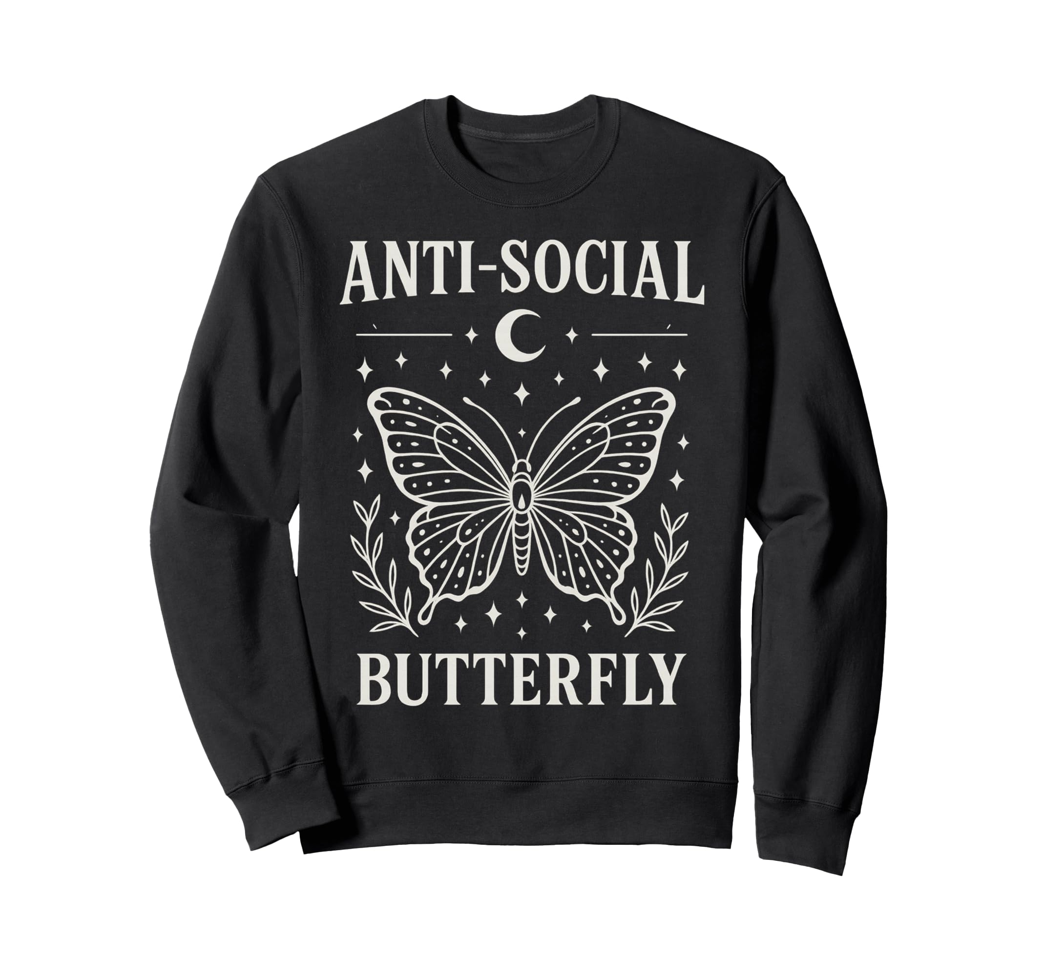 Anti Social Butterfly White Line Art Sweatshirt - Fun Novelty Design Unisex - T-Shirt, Sweatshirt, Hoodie