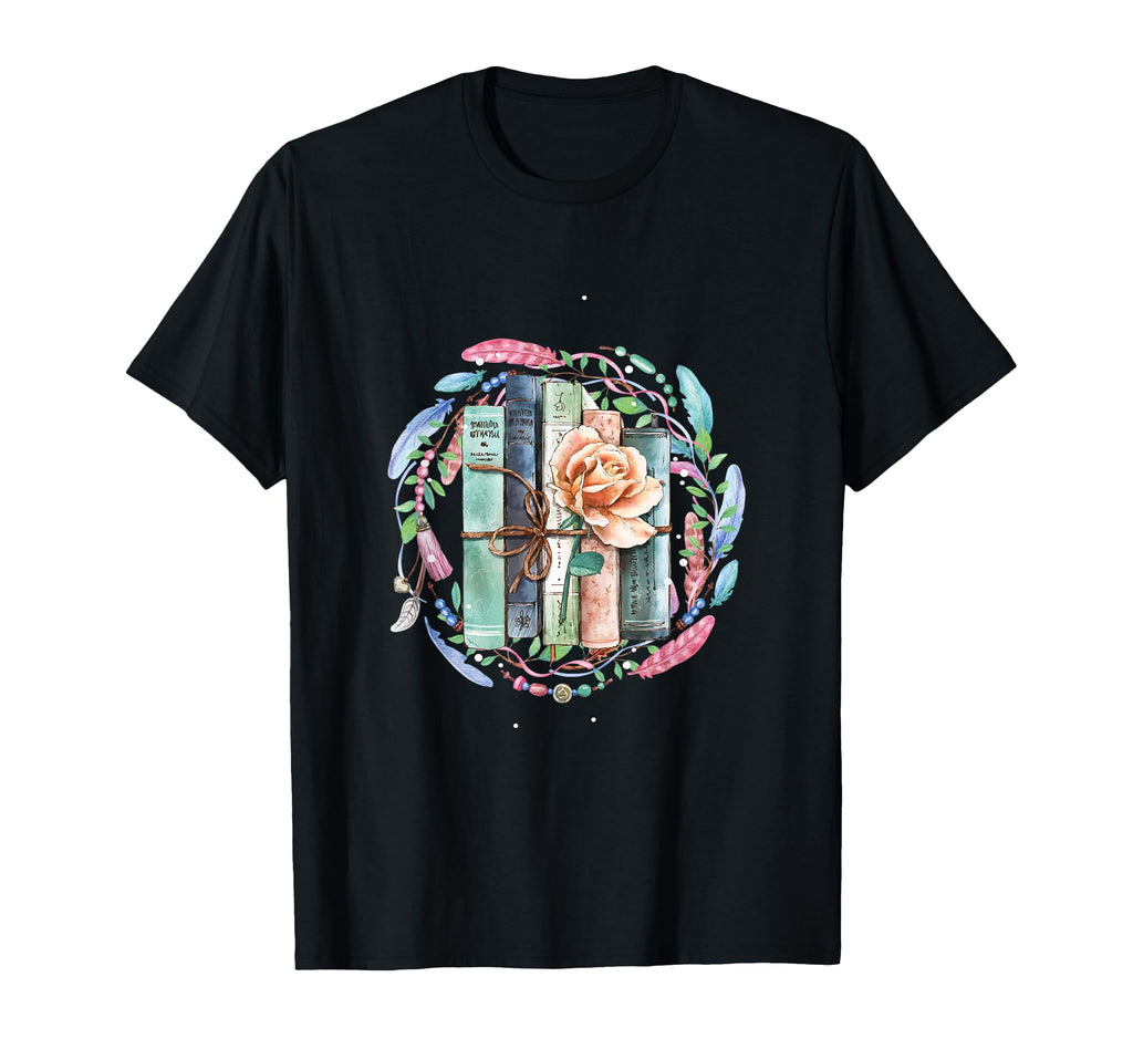 Books Flowers Literature Library T-Shirt - Custom Art Print for Adults - T-Shirt, Sweatshirt, Hoodie