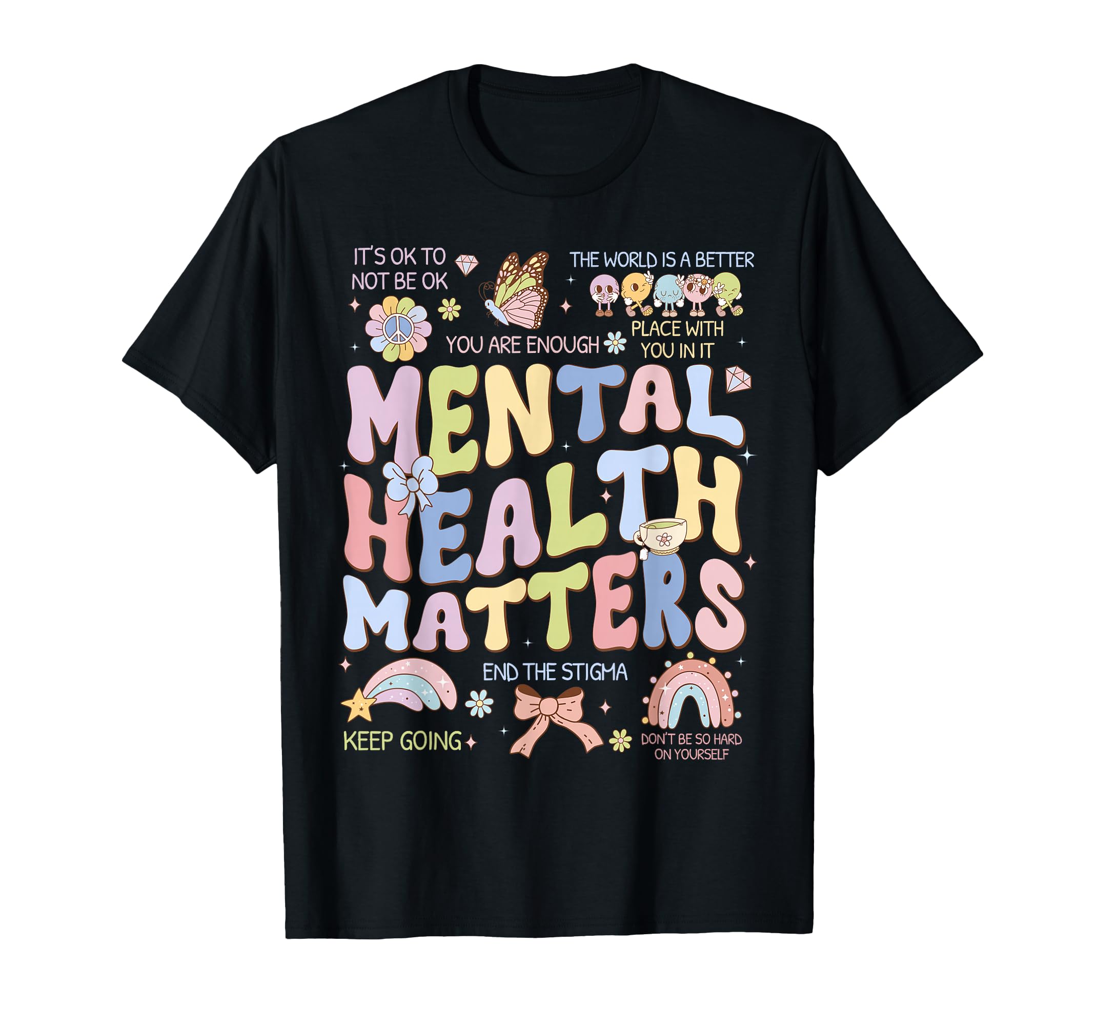 Groovy Mental Health Matters Its Okay To T-Shirt - Minimalist Print Unisex - T-Shirt, Sweatshirt, Hoodie