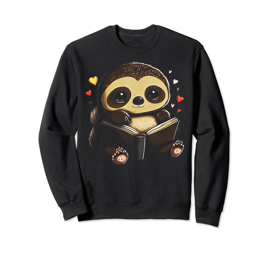 Sloth Book Reading Book Lover Sweatshirt - Unique Graphic for Adults - T-Shirt, Sweatshirt, Hoodie