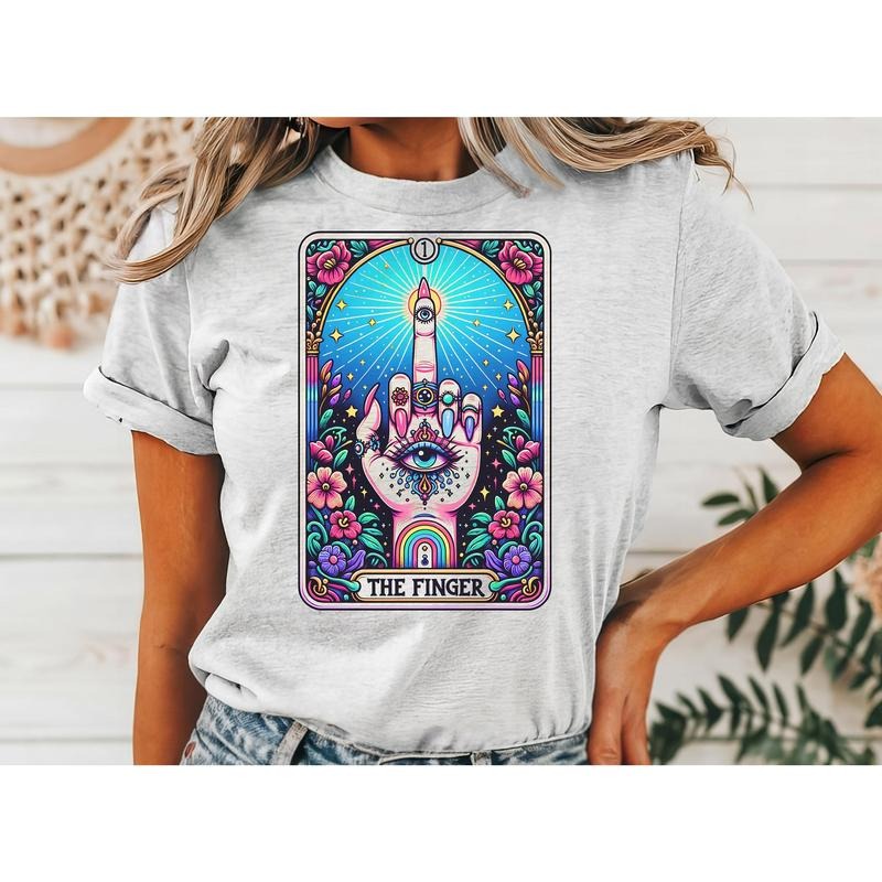 #802 Finger Evil Eye Tarot Card Print Crew Neck T-Shirts, Hoodie, Sweatshirt - T-Shirt, Sweatshirt, Hoodie