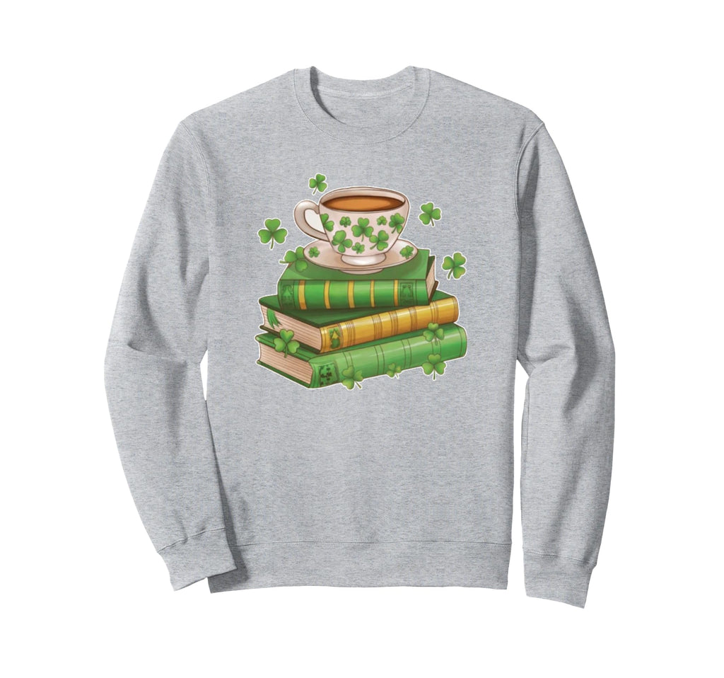 Green Tea Cup And Books St Patricks Day Sweatshirt - Graphic Print Unisex - T-Shirt, Sweatshirt, Hoodie