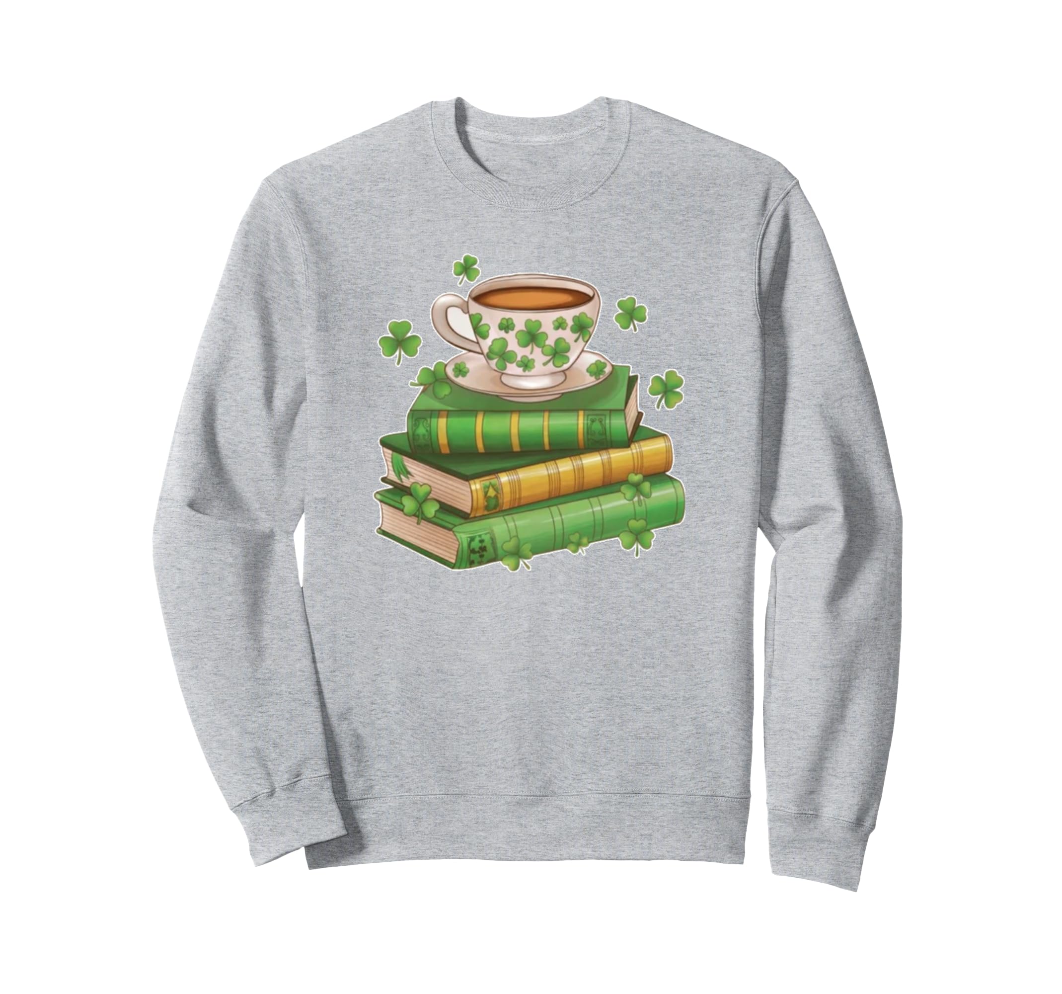 Green Tea Cup And Books St Patricks Day Sweatshirt - Graphic Print Unisex - T-Shirt, Sweatshirt, Hoodie