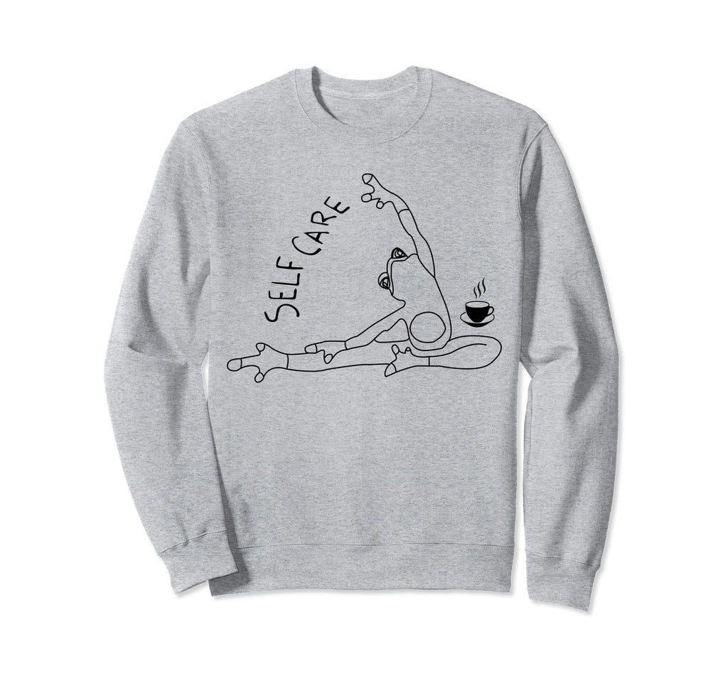Funny Self Care Frog Doing Yoga Coffee Sweatshirt - Graphic Print Men Women - T-Shirt, Sweatshirt, Hoodie