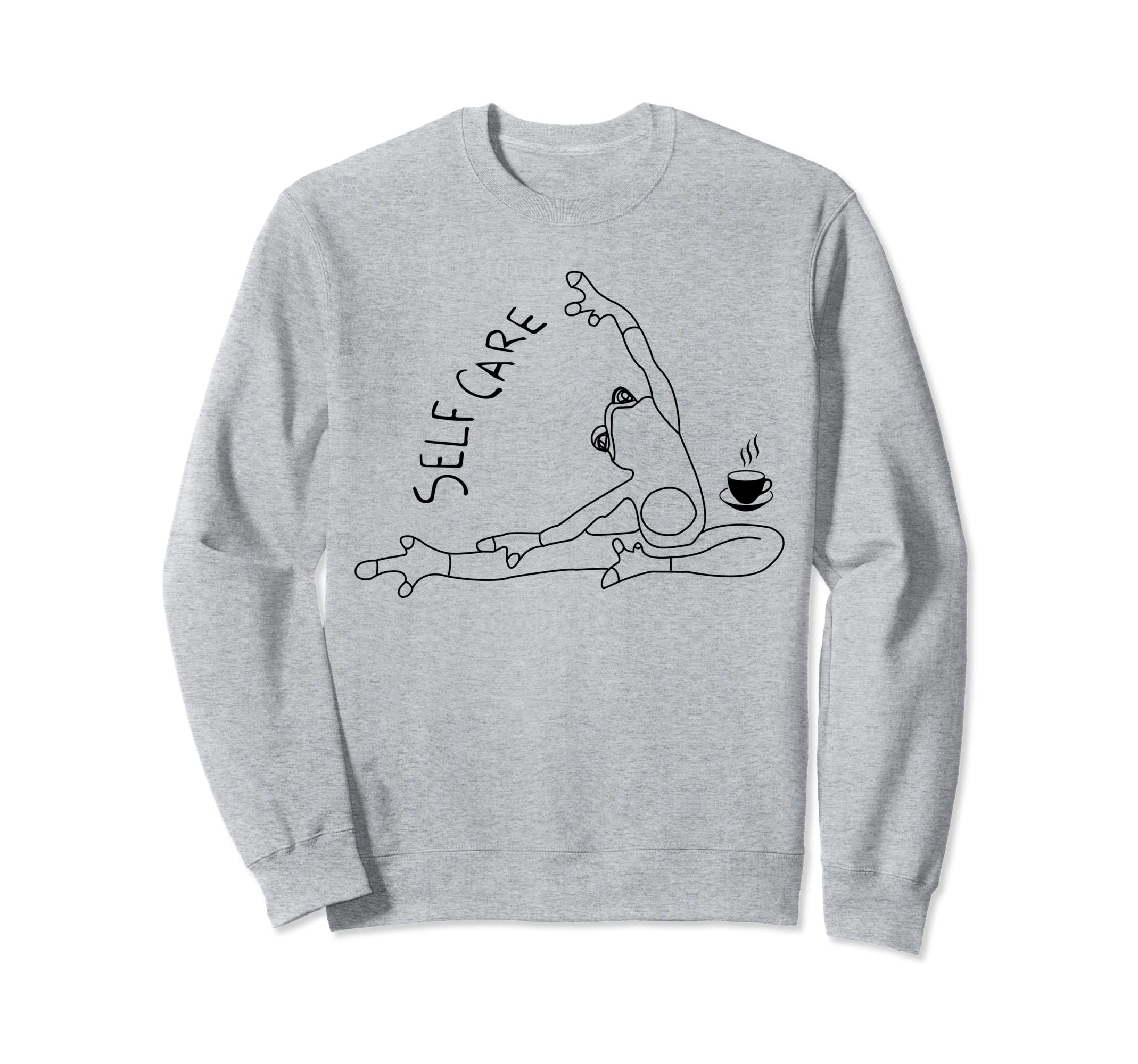 Funny Self Care Frog Doing Yoga Coffee Sweatshirt - Graphic Print Men Women - T-Shirt, Sweatshirt, Hoodie