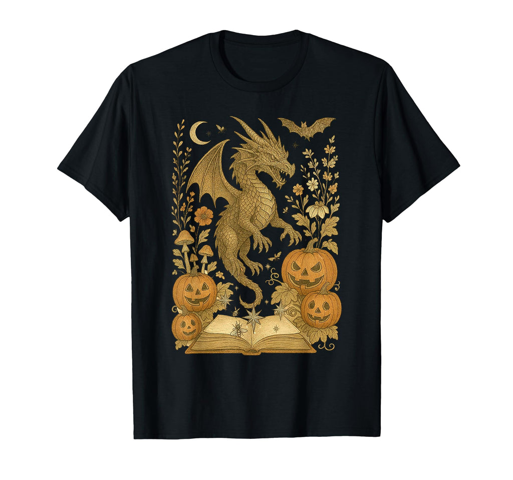 Floral Dragon Book Pumpkin Spooky Reading T-Shirt - Unique Graphic Unisex - T-Shirt, Sweatshirt, Hoodie