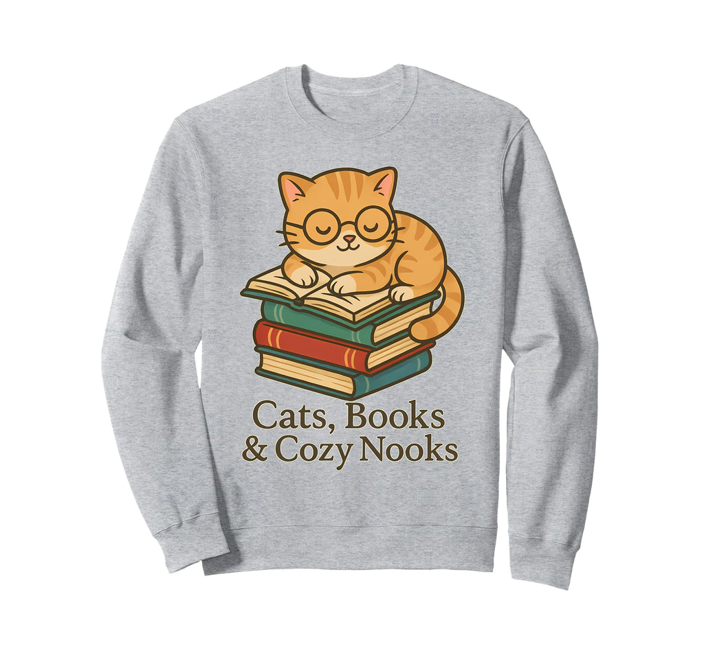 Cats Books Cozy Nooks Cat Reading Sweatshirt - Minimalist Print Men Women - T-Shirt, Sweatshirt, Hoodie