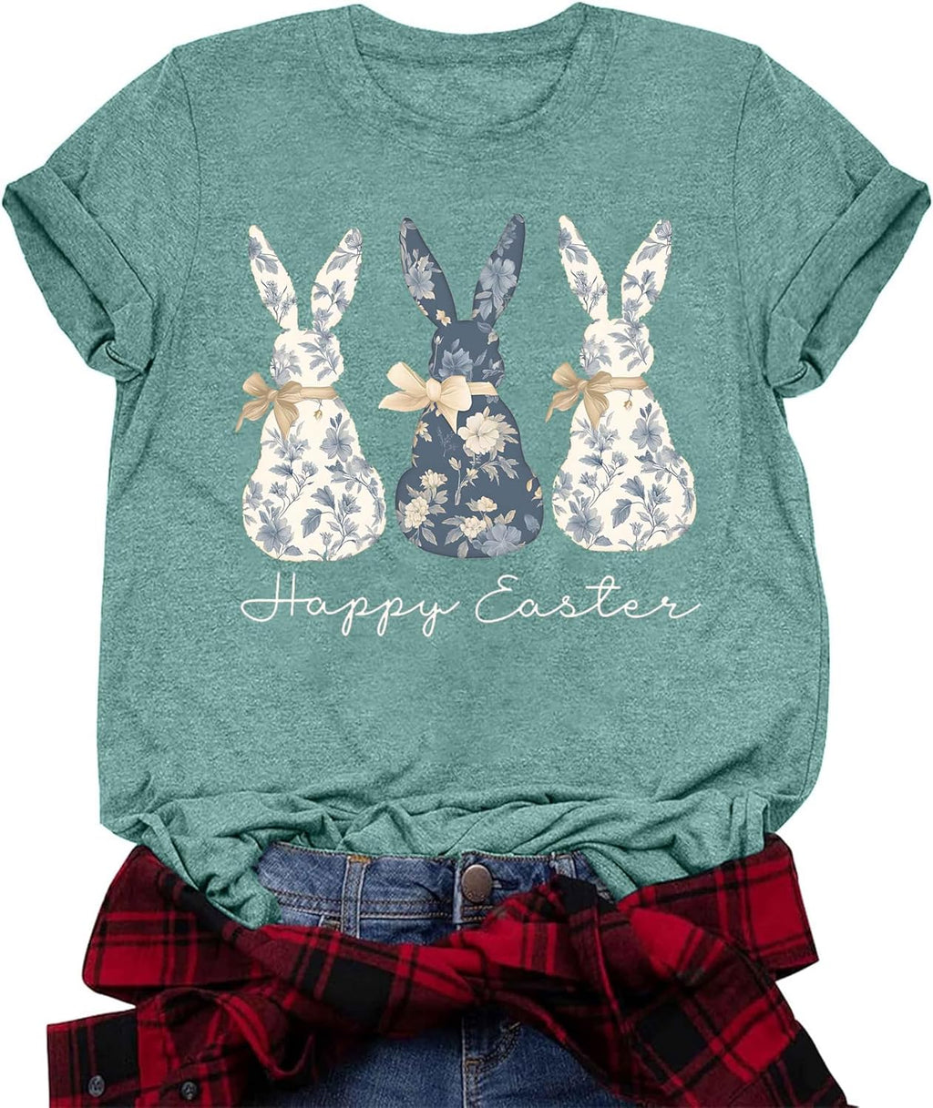 Easter Shirts for Women: Cute Bunny Shirt for Womens Funny Floral Rabbit Tshirt Easter Eggs Holiday Graphic Tee Tops - T-Shirt, Sweatshirt, Hoodie