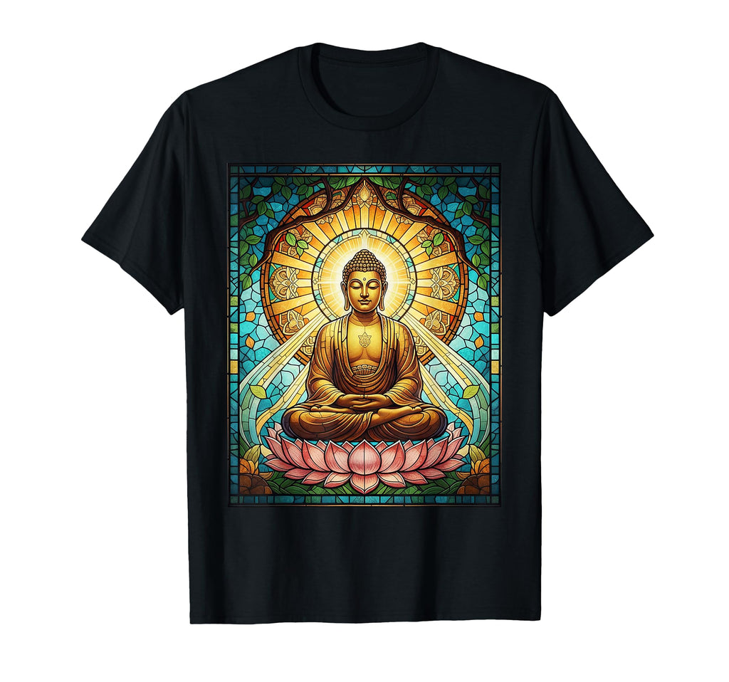 Stained Glass Buddha Zen Buddhism T-Shirt - Custom Art Print Unisex - T-Shirt, Sweatshirt, Hoodie