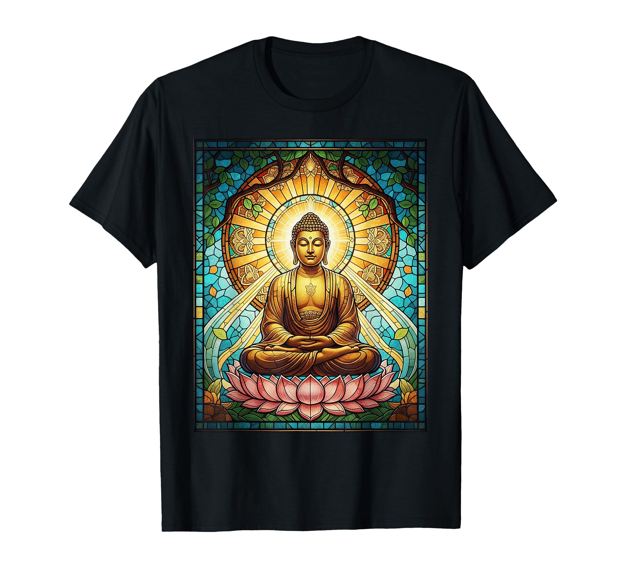 Stained Glass Buddha Zen Buddhism T-Shirt - Custom Art Print Unisex - T-Shirt, Sweatshirt, Hoodie