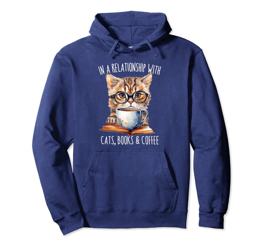 Funny Cat Coffee And Books Reading Hoodie - Streetwear Style Men Women - T-Shirt, Sweatshirt, Hoodie
