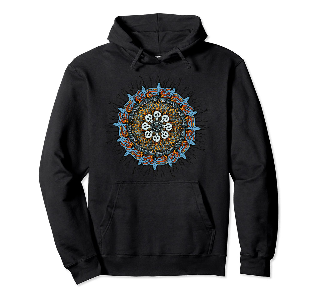 Skulls And Fire Mandala Yoga Meditation Hoodie - Trendy Graphic for Adults - T-Shirt, Sweatshirt, Hoodie