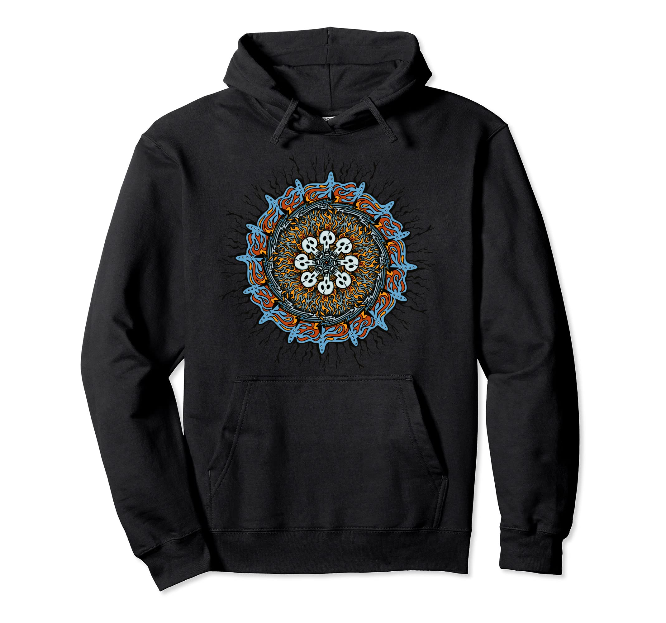Skulls And Fire Mandala Yoga Meditation Hoodie - Trendy Graphic for Adults - T-Shirt, Sweatshirt, Hoodie