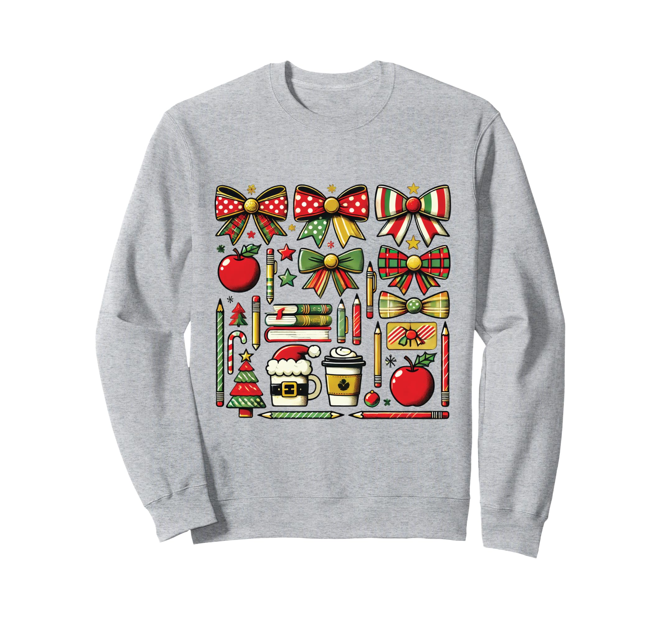 Teacher Bows Coffee Pencil Books Sweatshirt - Custom Art Print Men Women - T-Shirt, Sweatshirt, Hoodie