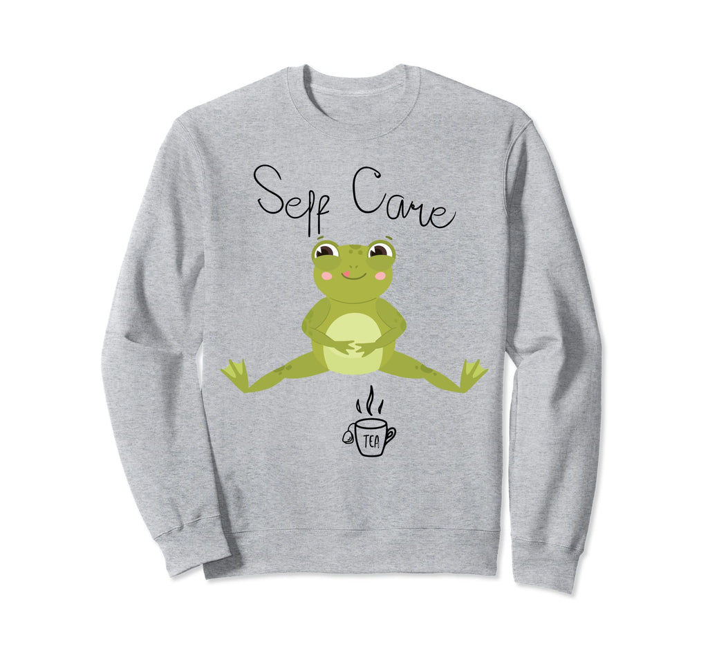 Self Care Kawaii Frog Drinking Tea Sweatshirt - Unique Graphic for Adults - T-Shirt, Sweatshirt, Hoodie