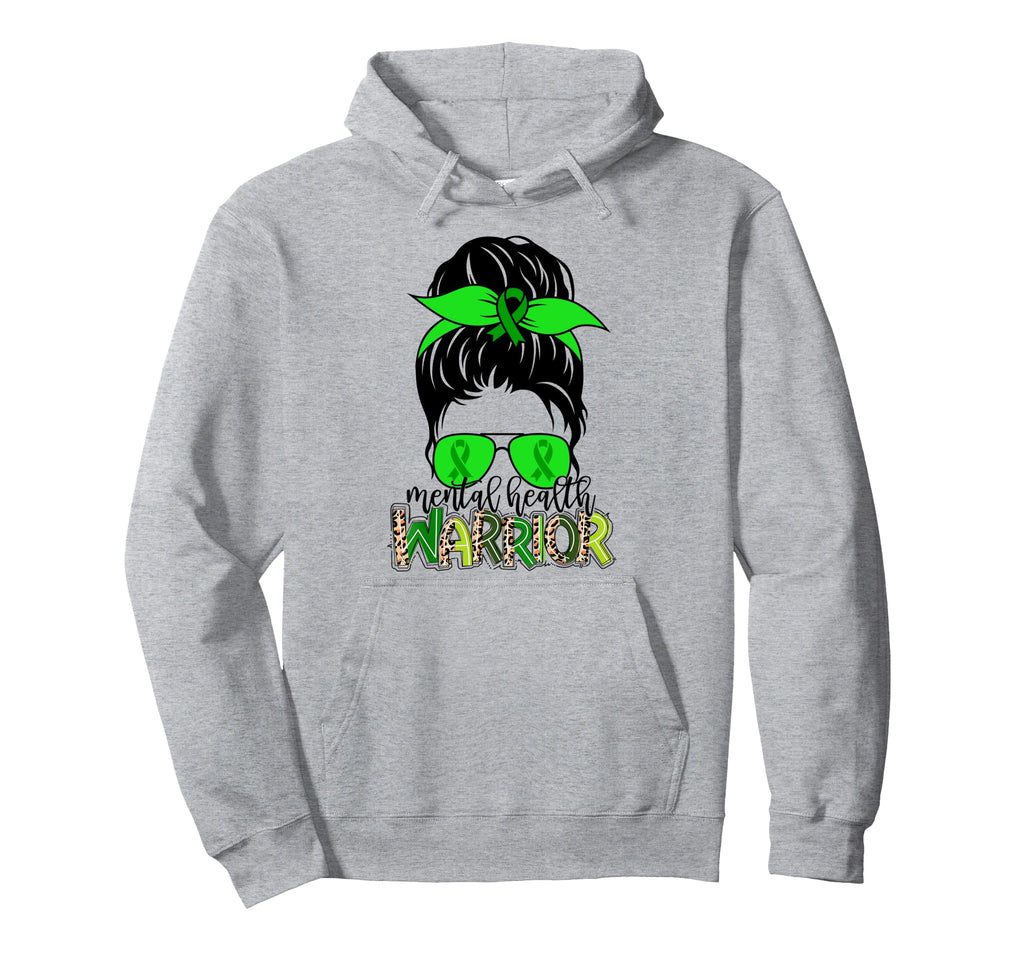 Mental Health Warrior Messy Bun Hoodie - Custom Art Print for Adults - T-Shirt, Sweatshirt, Hoodie