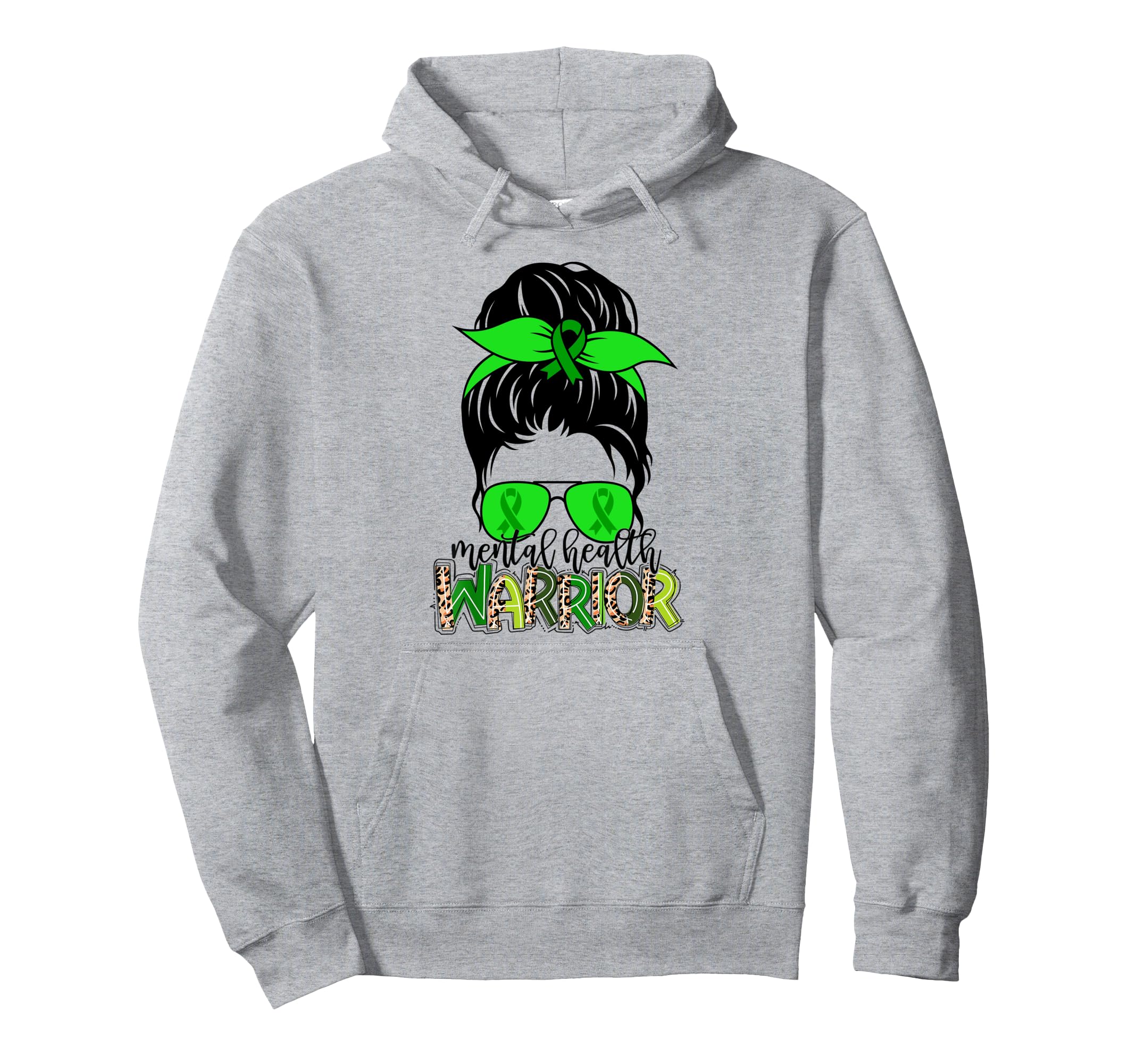 Mental Health Warrior Messy Bun Hoodie - Custom Art Print for Adults - T-Shirt, Sweatshirt, Hoodie