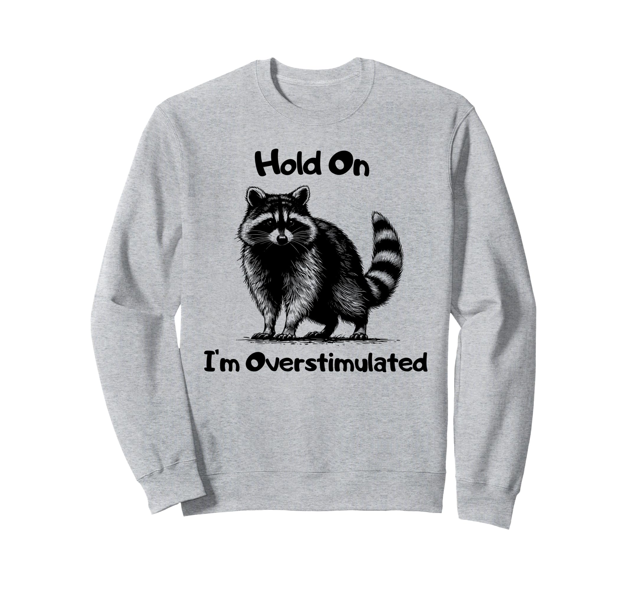 Hold Im Overstimulated Funny Raccoon Sweatshirt - Graphic Print Unisex - T-Shirt, Sweatshirt, Hoodie