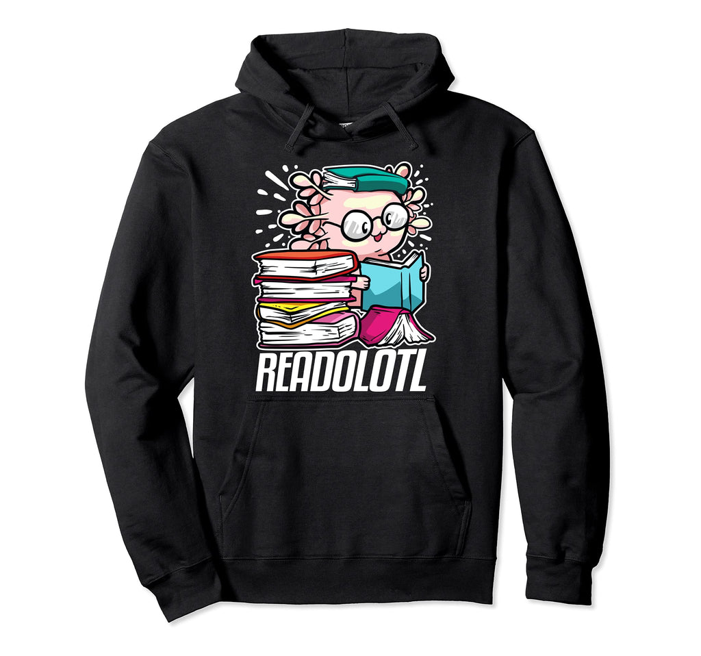Funny Nerd Axolotl Book Reading Bookworm Hoodie - Custom Art Print Unisex - T-Shirt, Sweatshirt, Hoodie