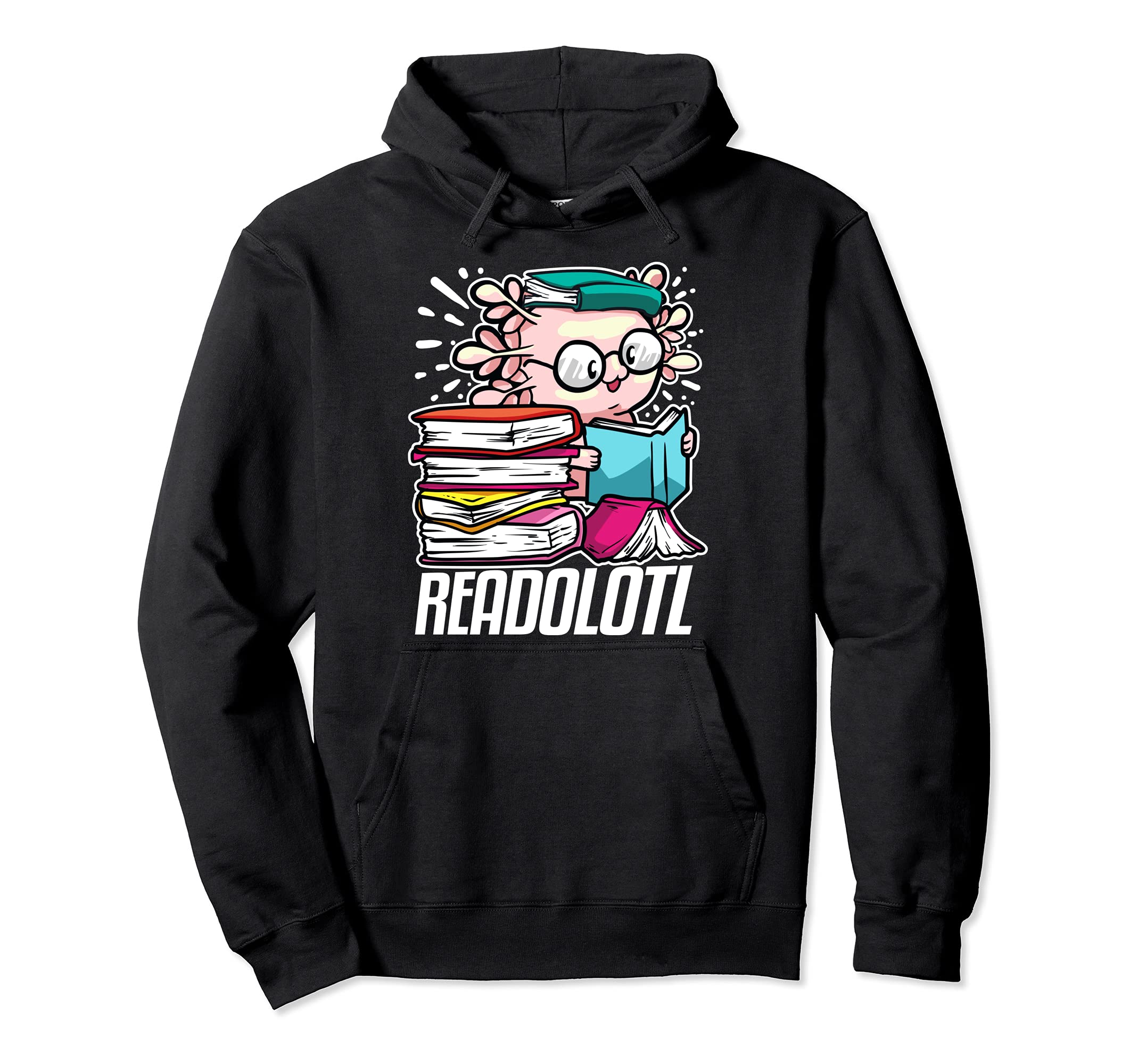 Funny Nerd Axolotl Book Reading Bookworm Hoodie - Custom Art Print Unisex - T-Shirt, Sweatshirt, Hoodie