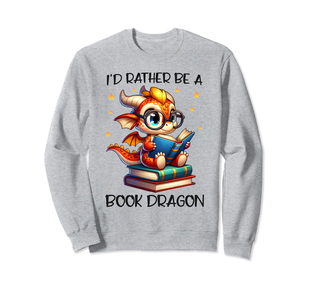 Id Rather Be Book Dragon Reading Sweatshirt - Minimalist Print Unisex - T-Shirt, Sweatshirt, Hoodie
