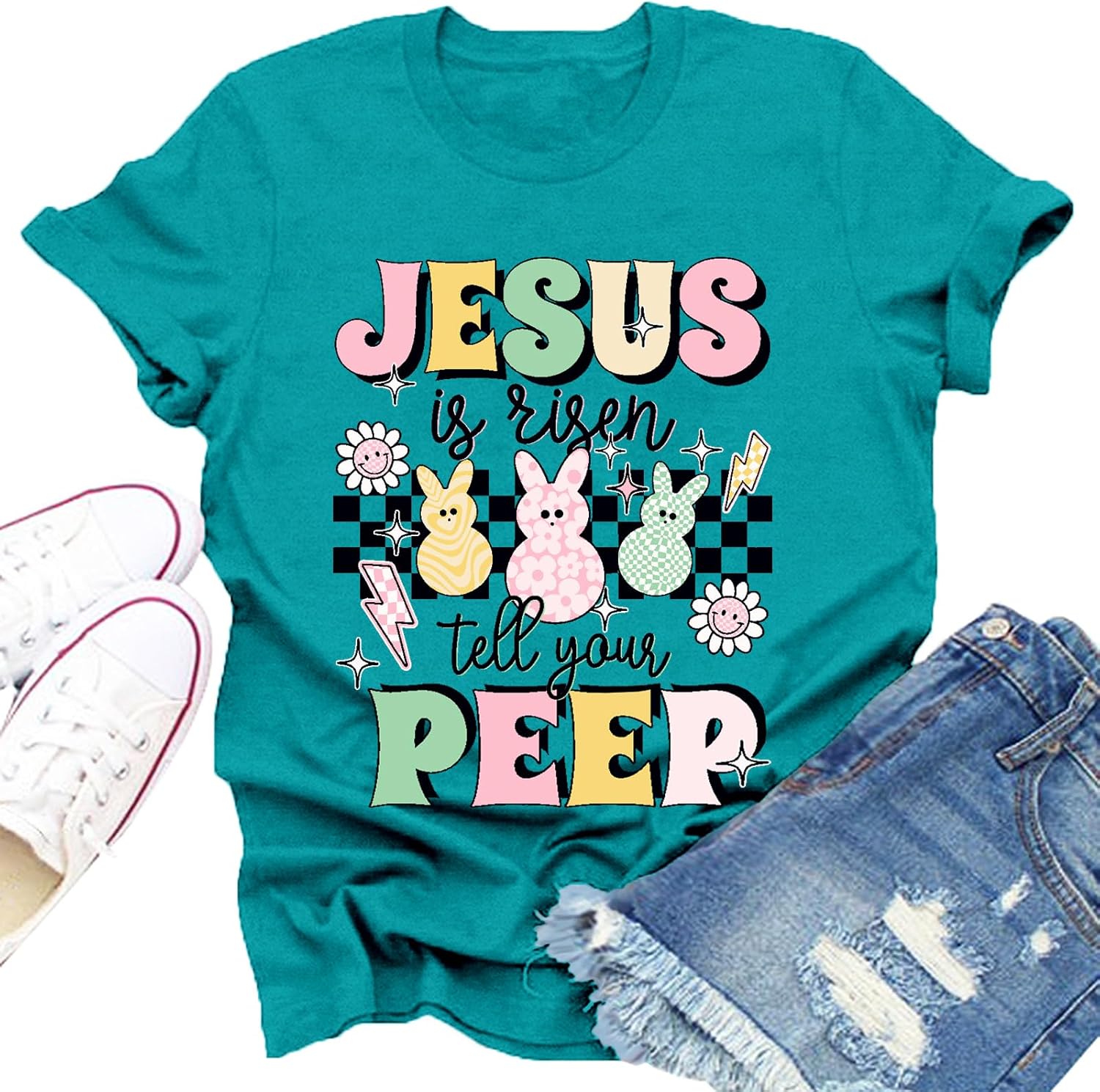 Christian Easter Shirts for Women Easter Day Bunny Tshirt Jesus is Risen Tell Your Tee Tops - T-Shirt, Sweatshirt, Hoodie