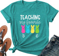 Easter Shirt Women-Cute Easter Teacher Tee Tops Easter Bunny Shirt Teaching My Favorite Peeps Short Sleeves - T-Shirt, Sweatshirt, Hoodie