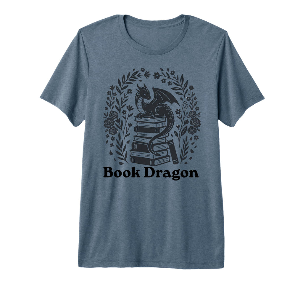 Book Dragon Reading Tri Blend T-Shirt - Graphic Print for Adults - T-Shirt, Sweatshirt, Hoodie